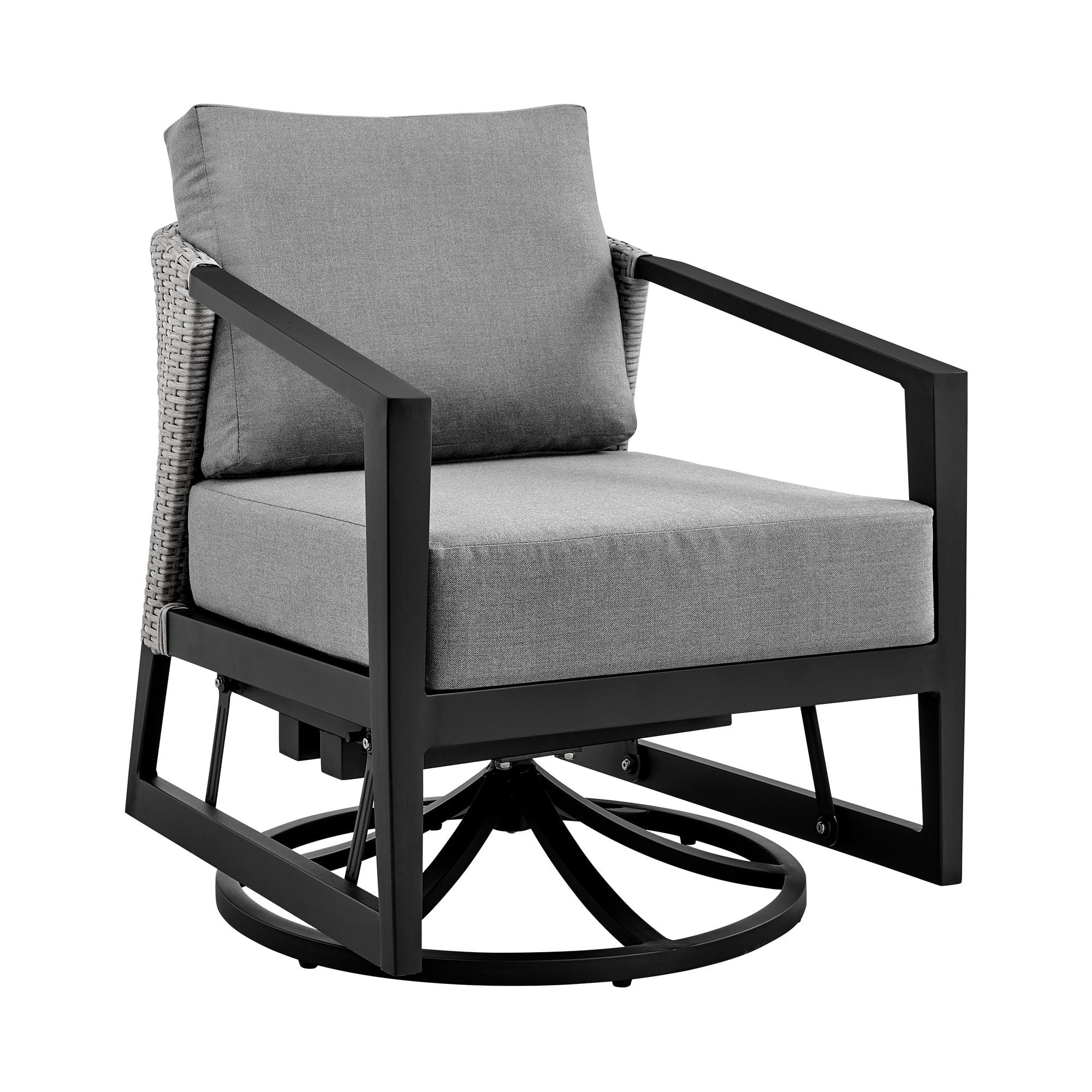 Aileen Black Aluminum and Grey Wicker Swivel Lounge Chair with Cushions