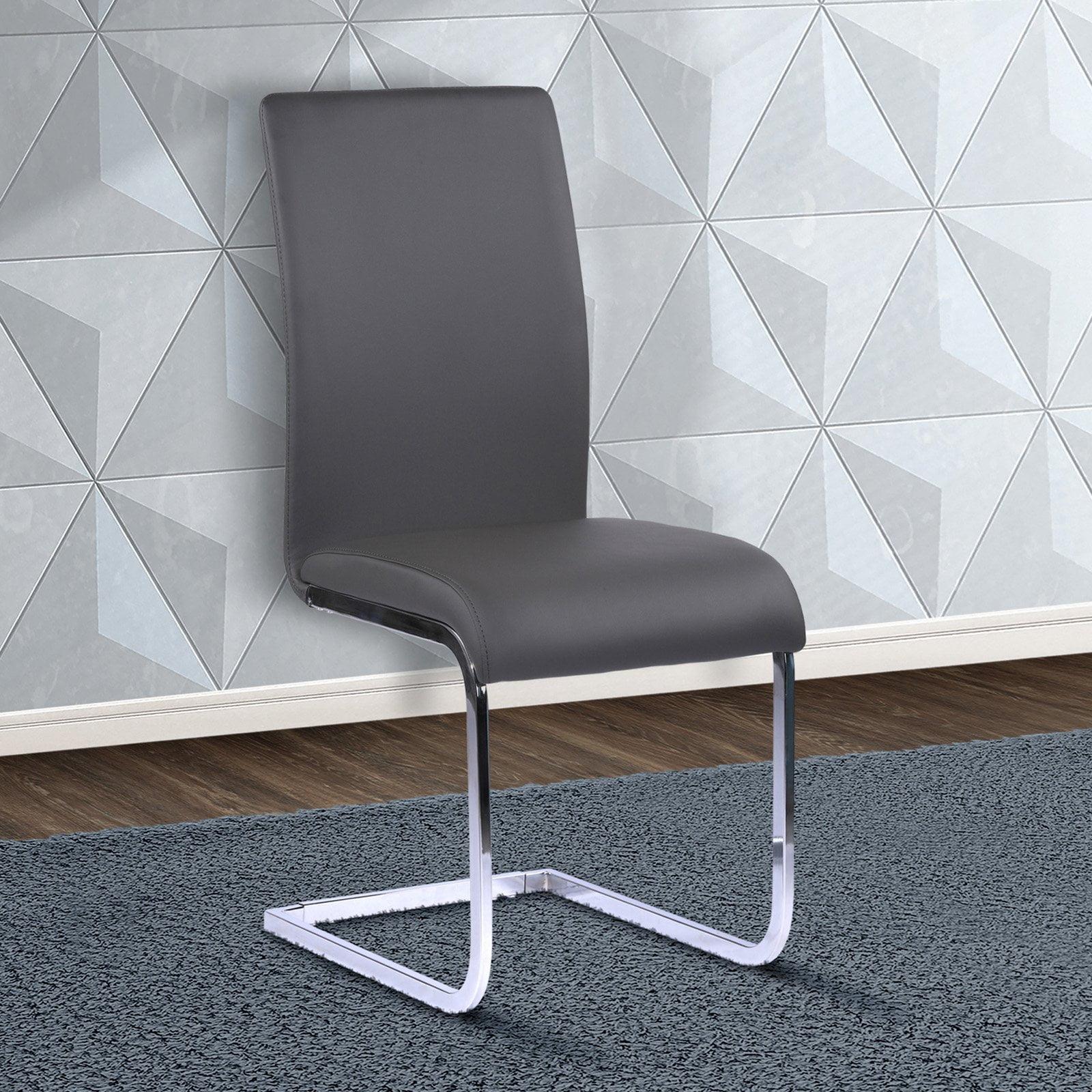 Modern Gray Faux Leather Side Chair with Chrome Metal Frame