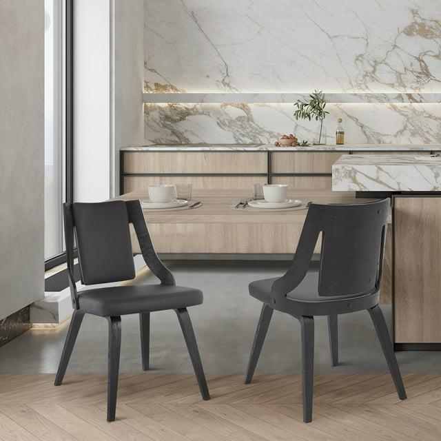Set of 2 Aniston Faux Leather Wood Dining Chairs Gray/Black - Armen Living