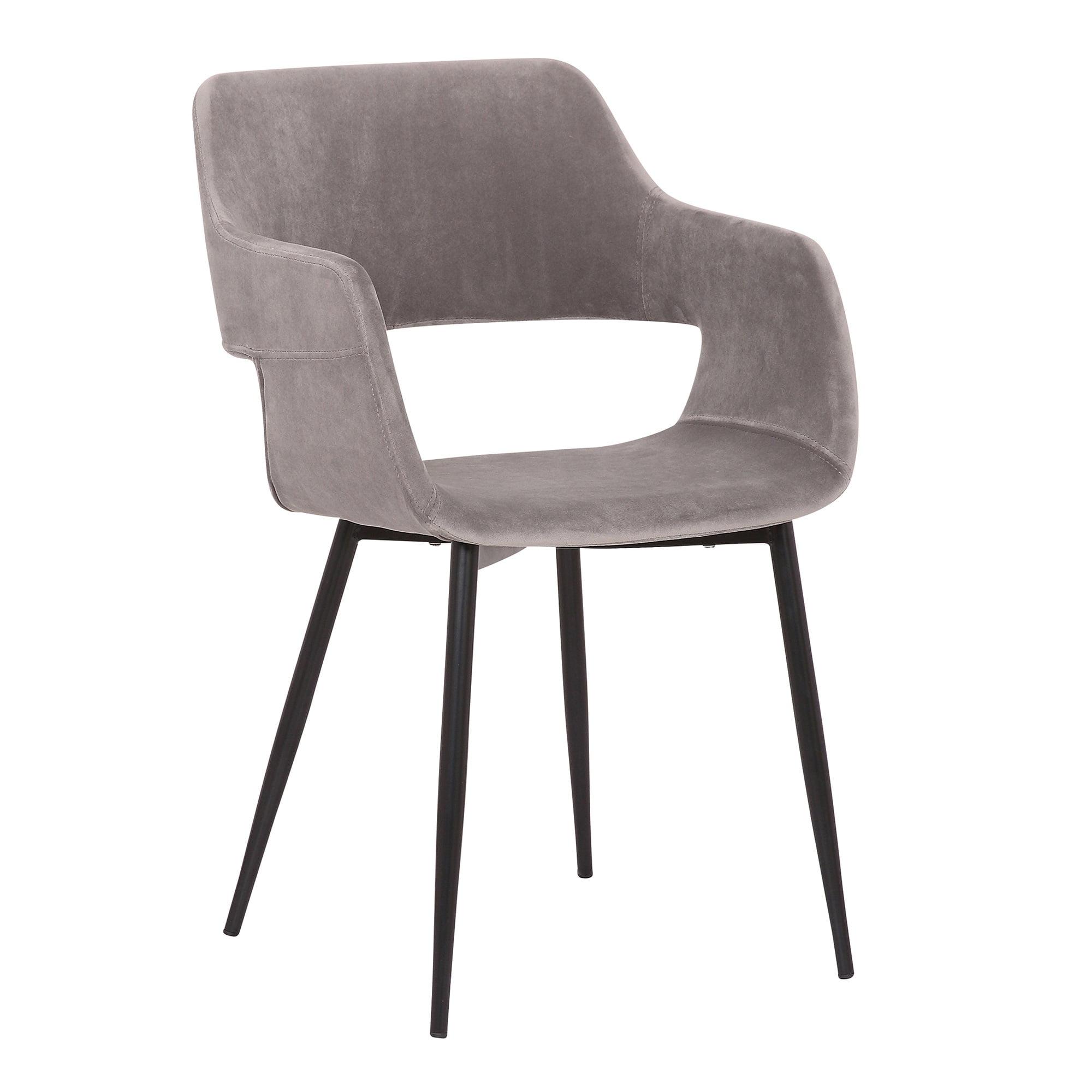 Bottlebrush Mid-Century Dining Accent Chair with Open Back in Fabric Upholstery, Steel, and Plywood