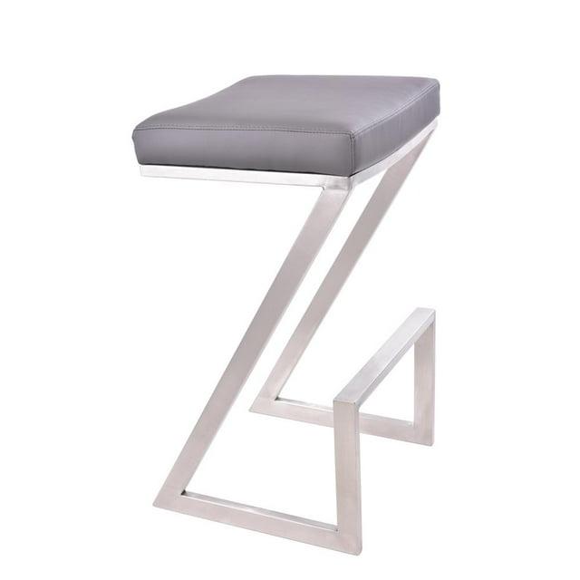 Armen Living Atlantis Backless Barstool, Brushed Stainless Steel Finish with PU Upholstery