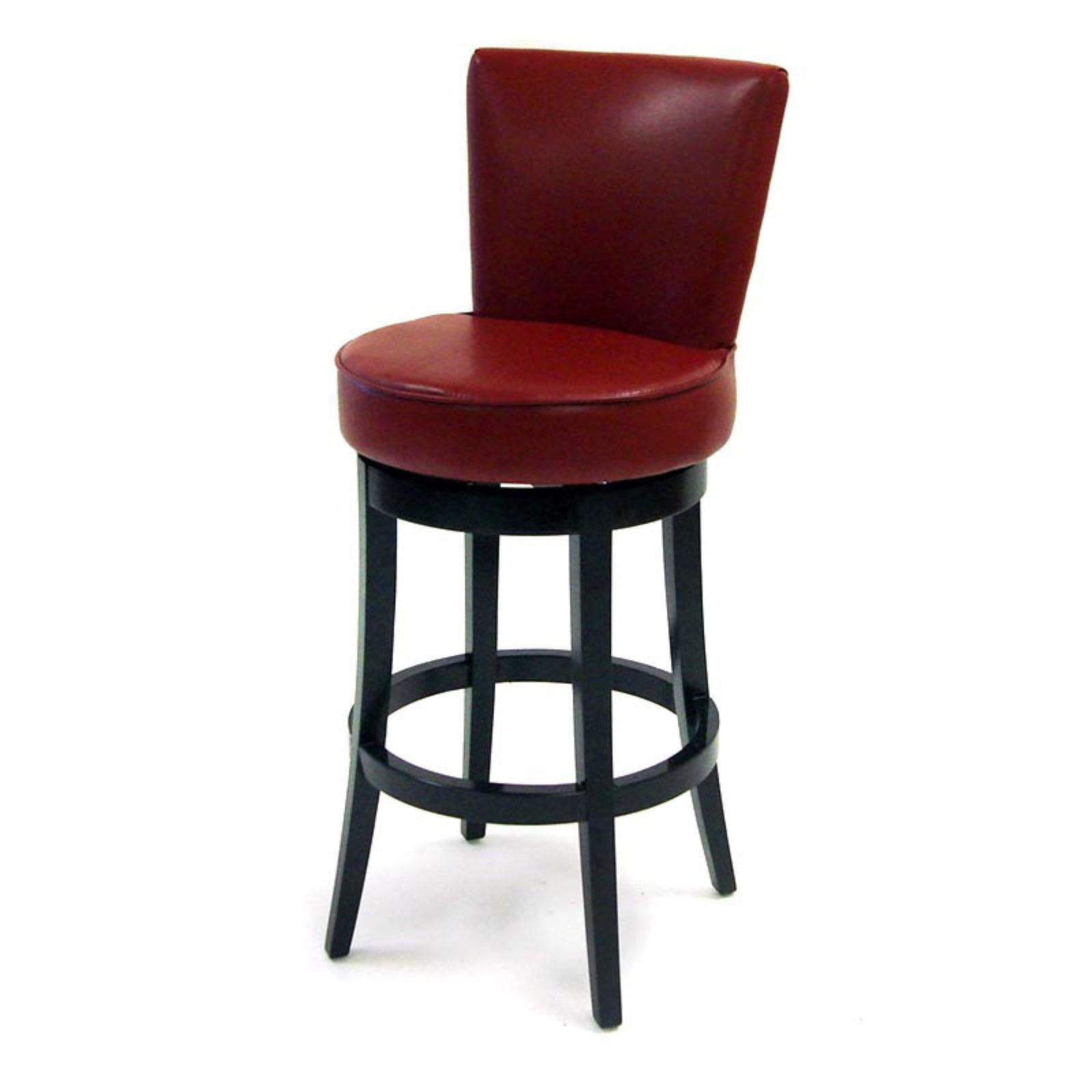 Transitional Saddle-Style 43" Red Leather Swivel Bar Stool