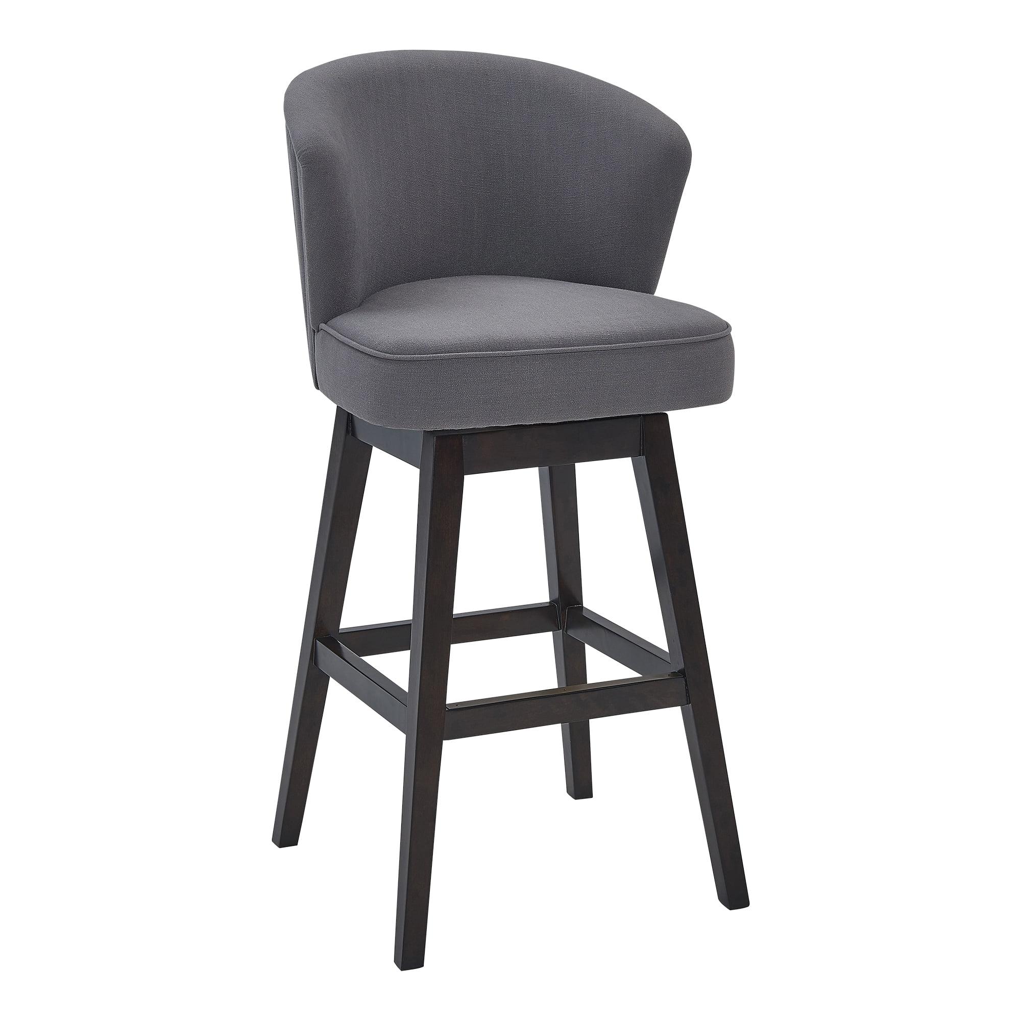 Contemporary Gray Fabric Swivel Counter Stool with Espresso Wood Base