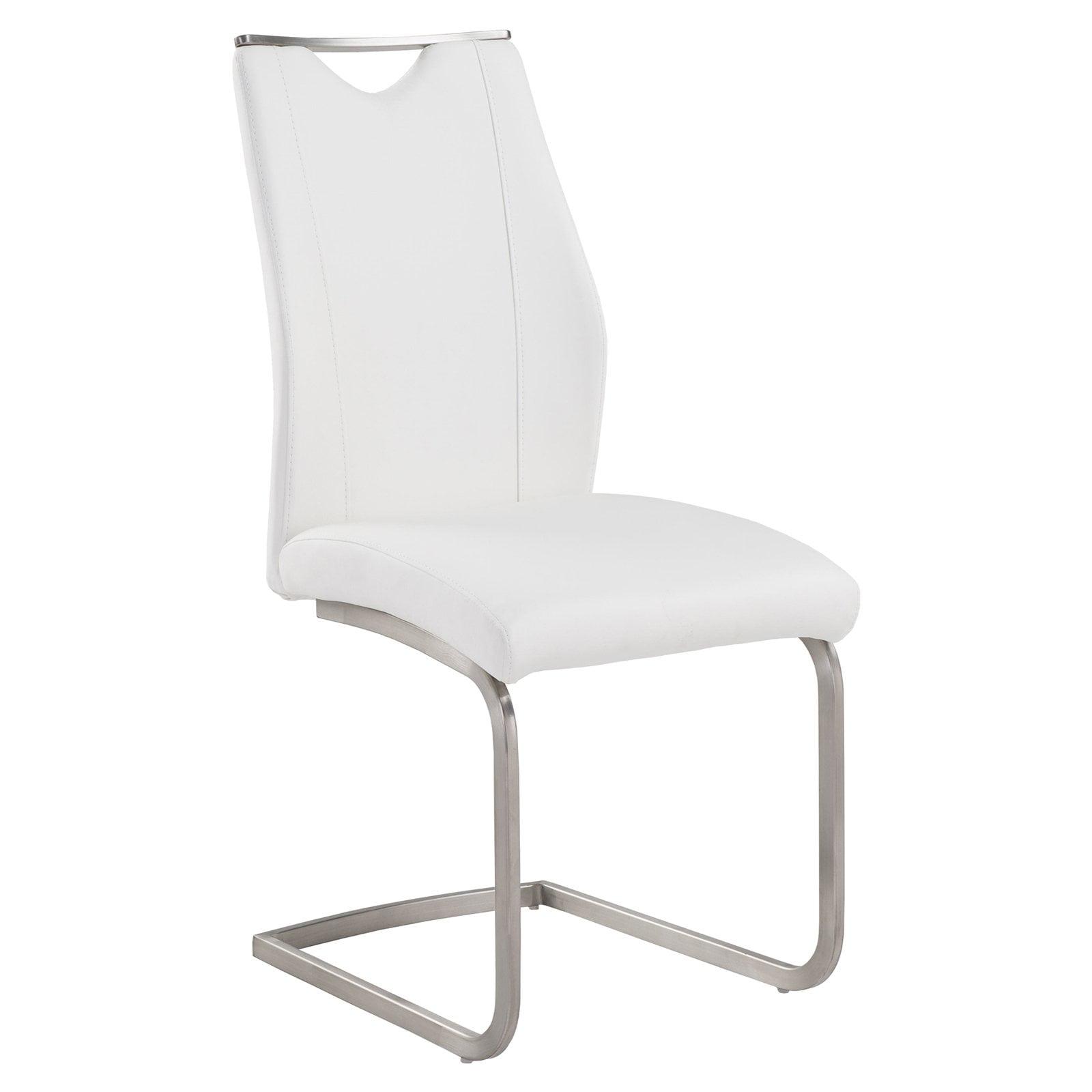 Sleek White Faux Leather & Stainless Steel Side Chair
