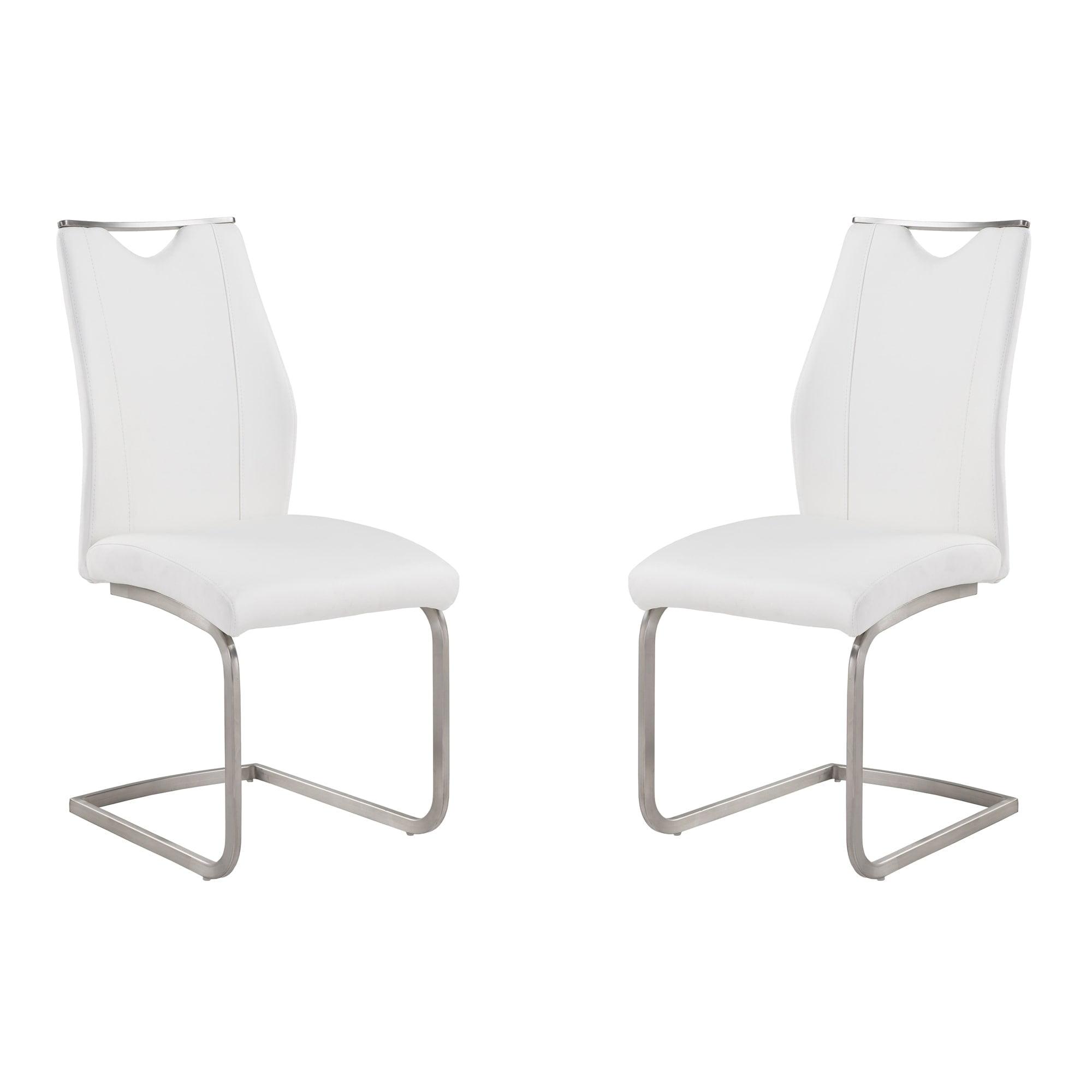 ARMEN LIVING Bravo Contemporary Side Chair, White and Stainless Steel, Set of 2