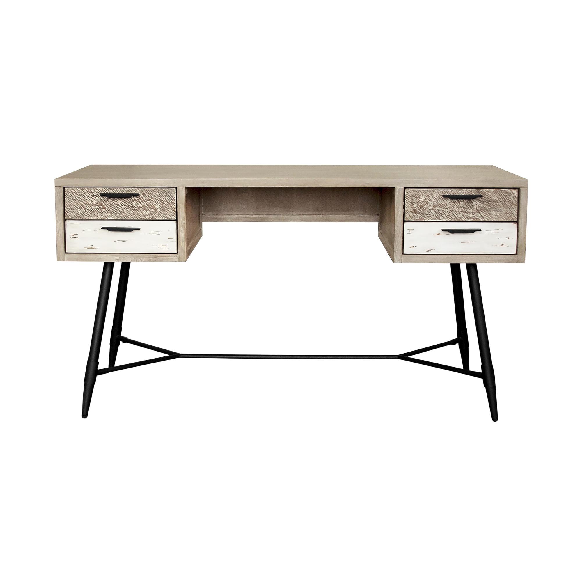 Armen Living Bridges 4-Drawer Modern Wood Desk in Natural/Gray
