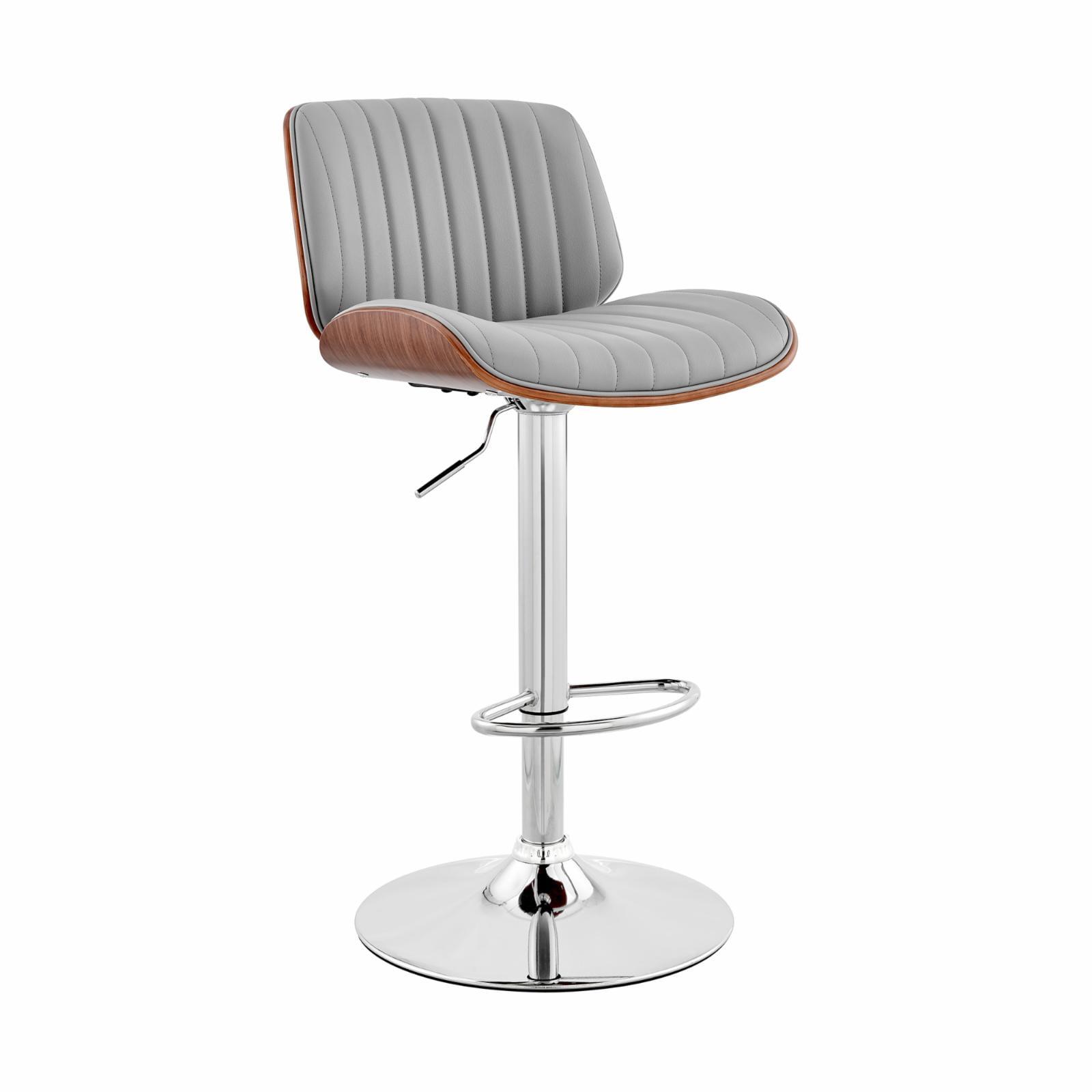 Contemporary Gray Faux Leather & Chrome Swivel Bar Stool