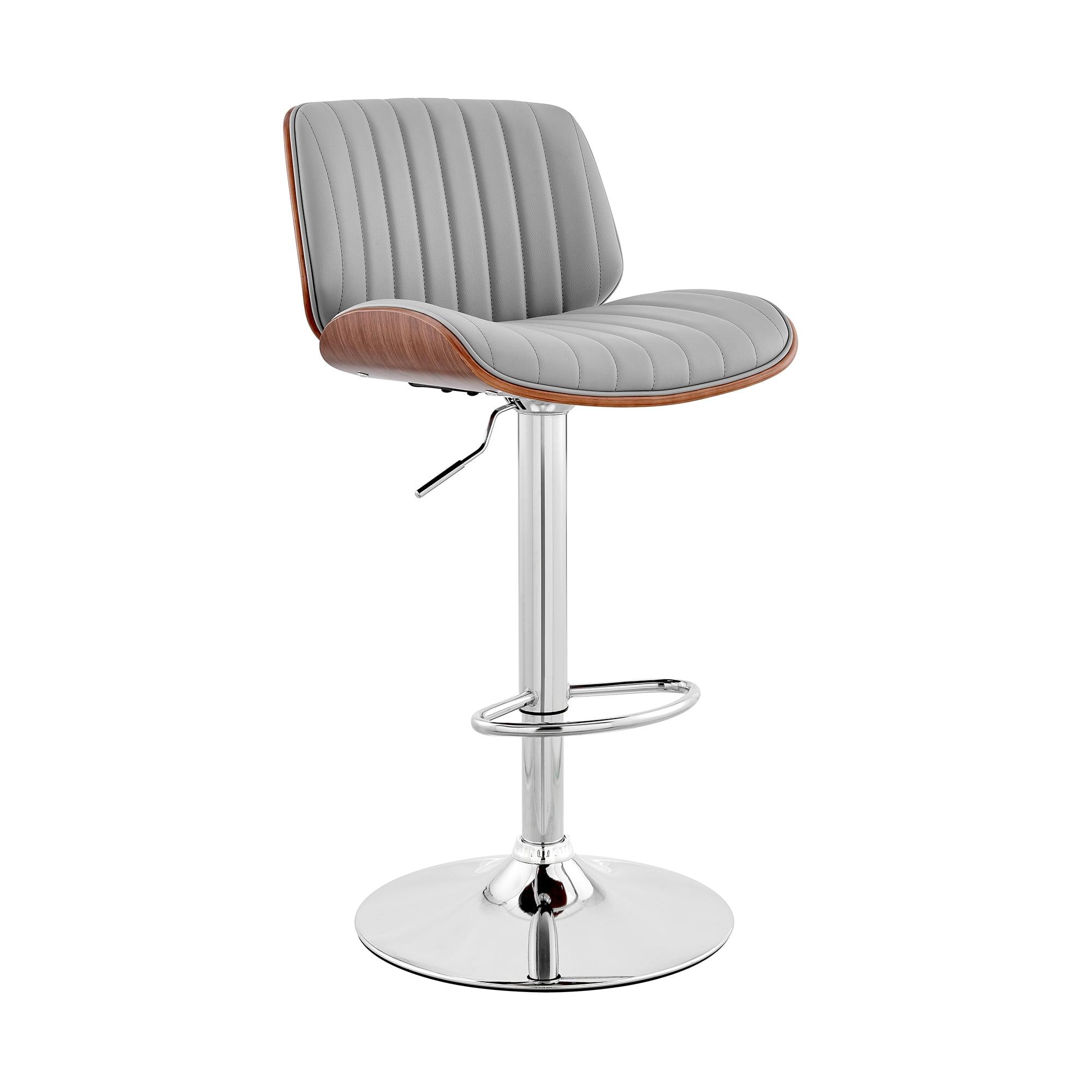 Contemporary Gray Faux Leather & Chrome Swivel Bar Stool