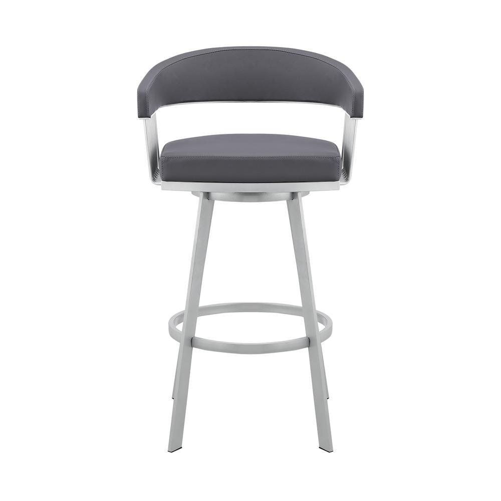 Gray Faux Leather and Silver Metal Swivel Bar Stool