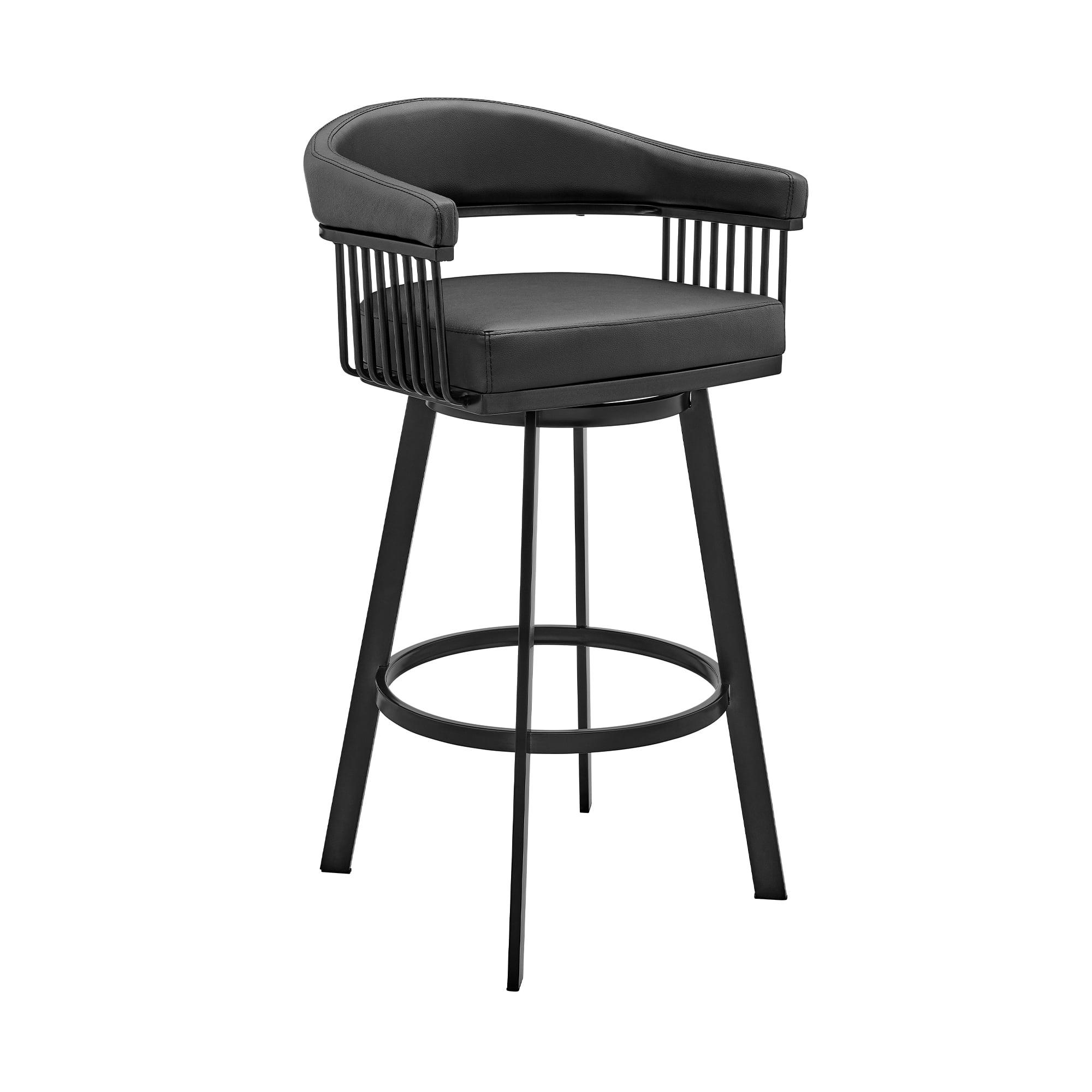 Armen Living Indoor Bronson 25" Counter Height Swivel Bar Stool in Black Finish and Black Faux Leather