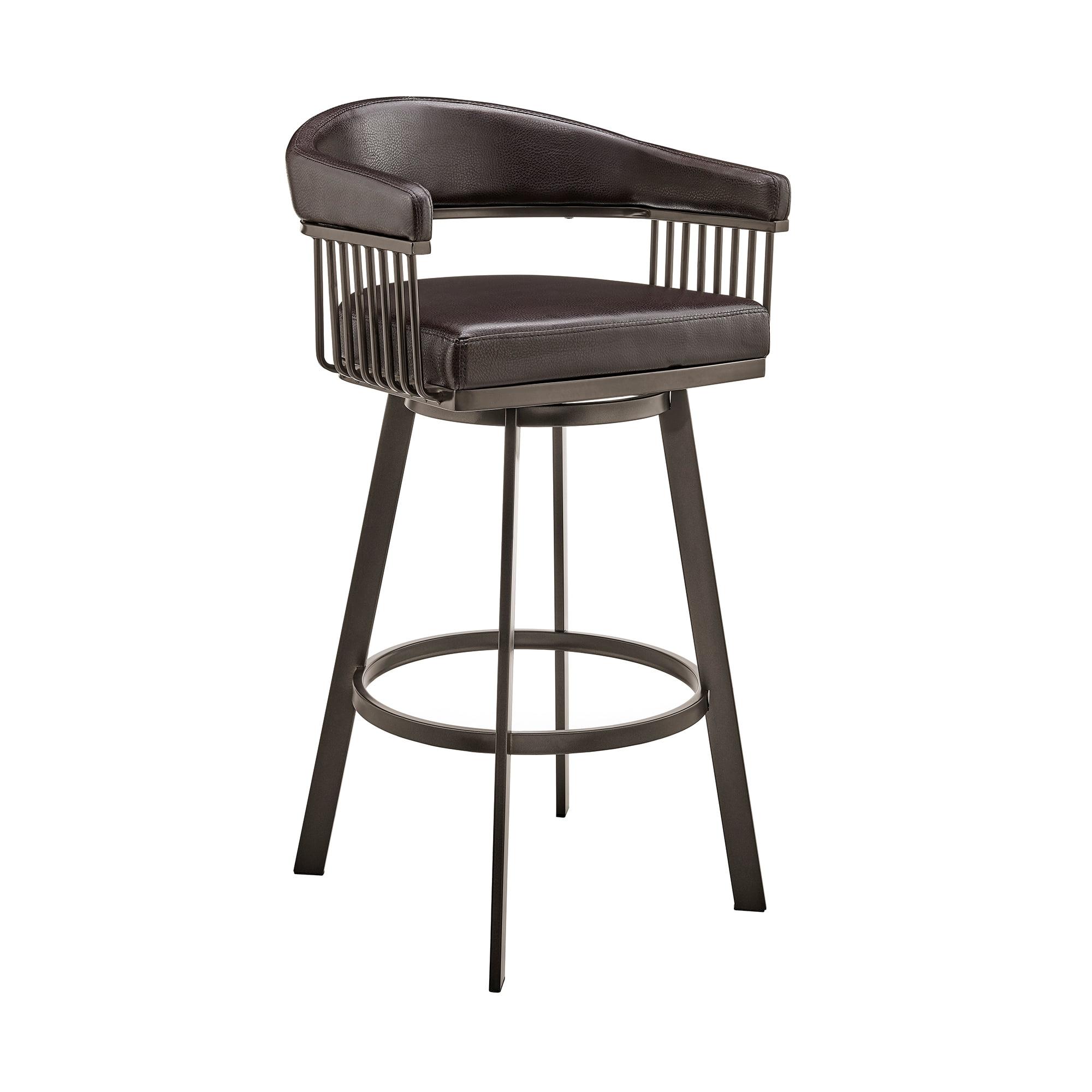 Armen Living Indoor Bronson 25" Counter Height Swivel Bar Stool in Java Brown Finish and Chocolate Faux Leather