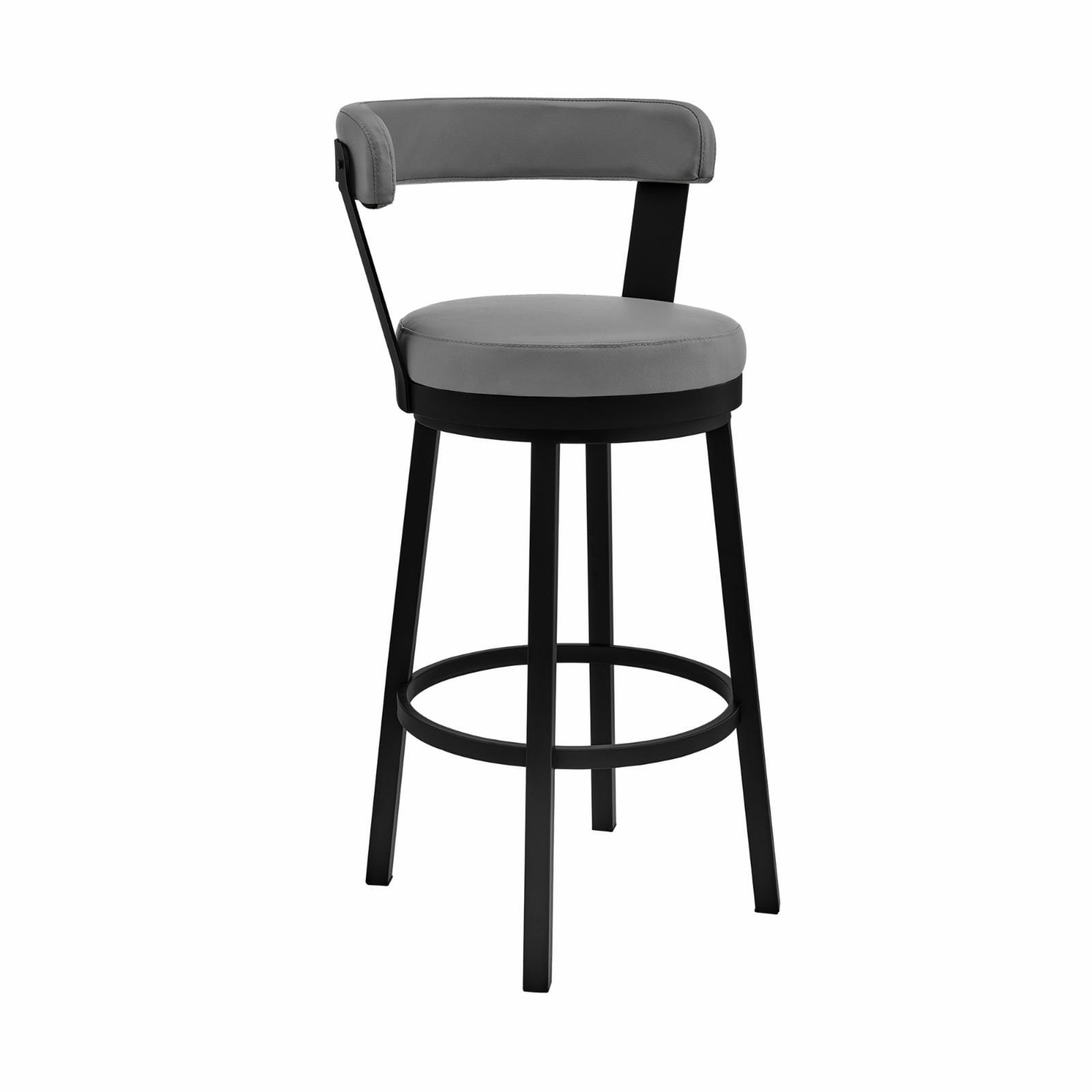 Bryant 30" Swivel Bar Stool in Gray Faux Leather and Black Metal