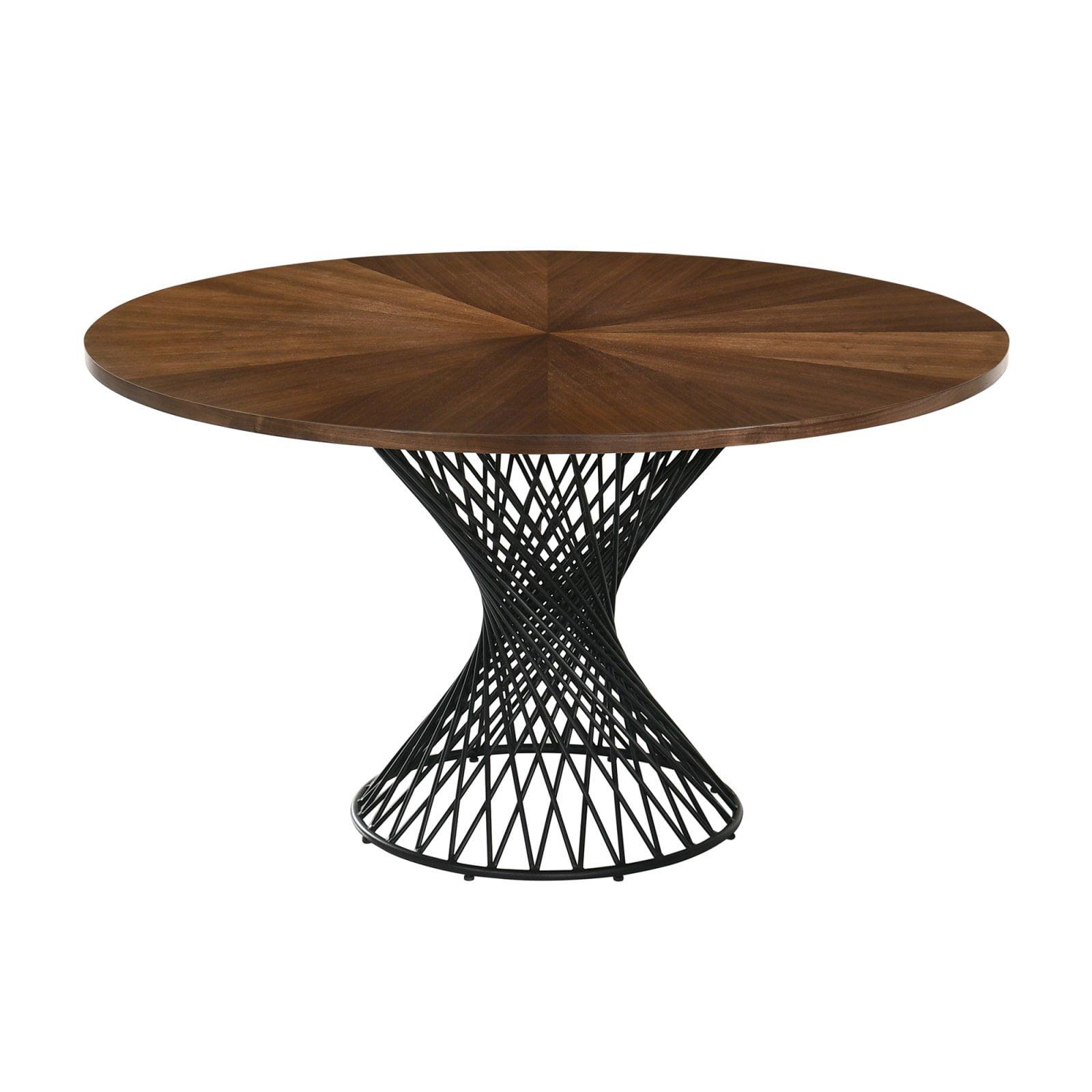 Armen Living Cirque Round Contemporary Wood Dining Table in Walnut/Black