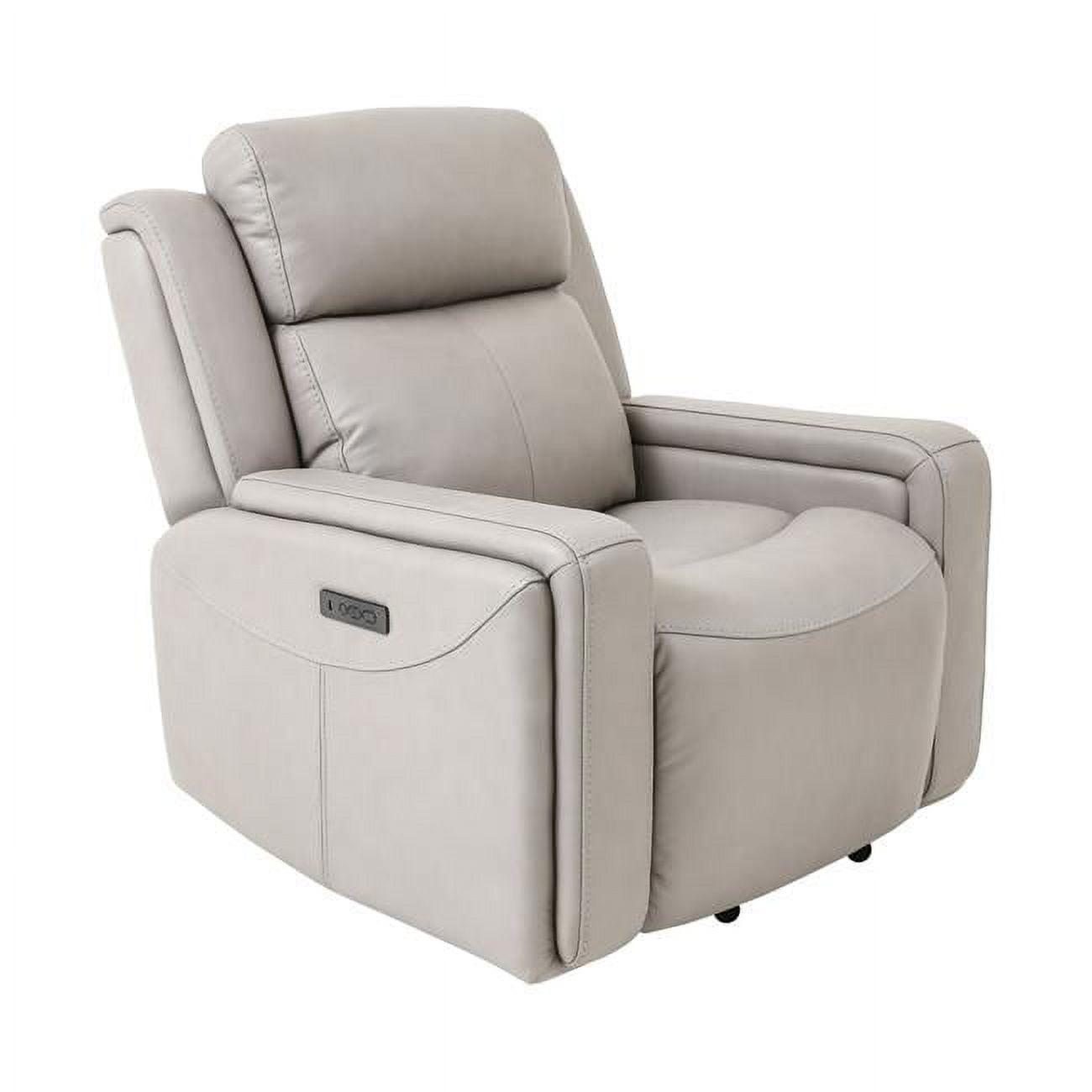 Claude 37" Gray Genuine Leather Recliner with Wood Frame