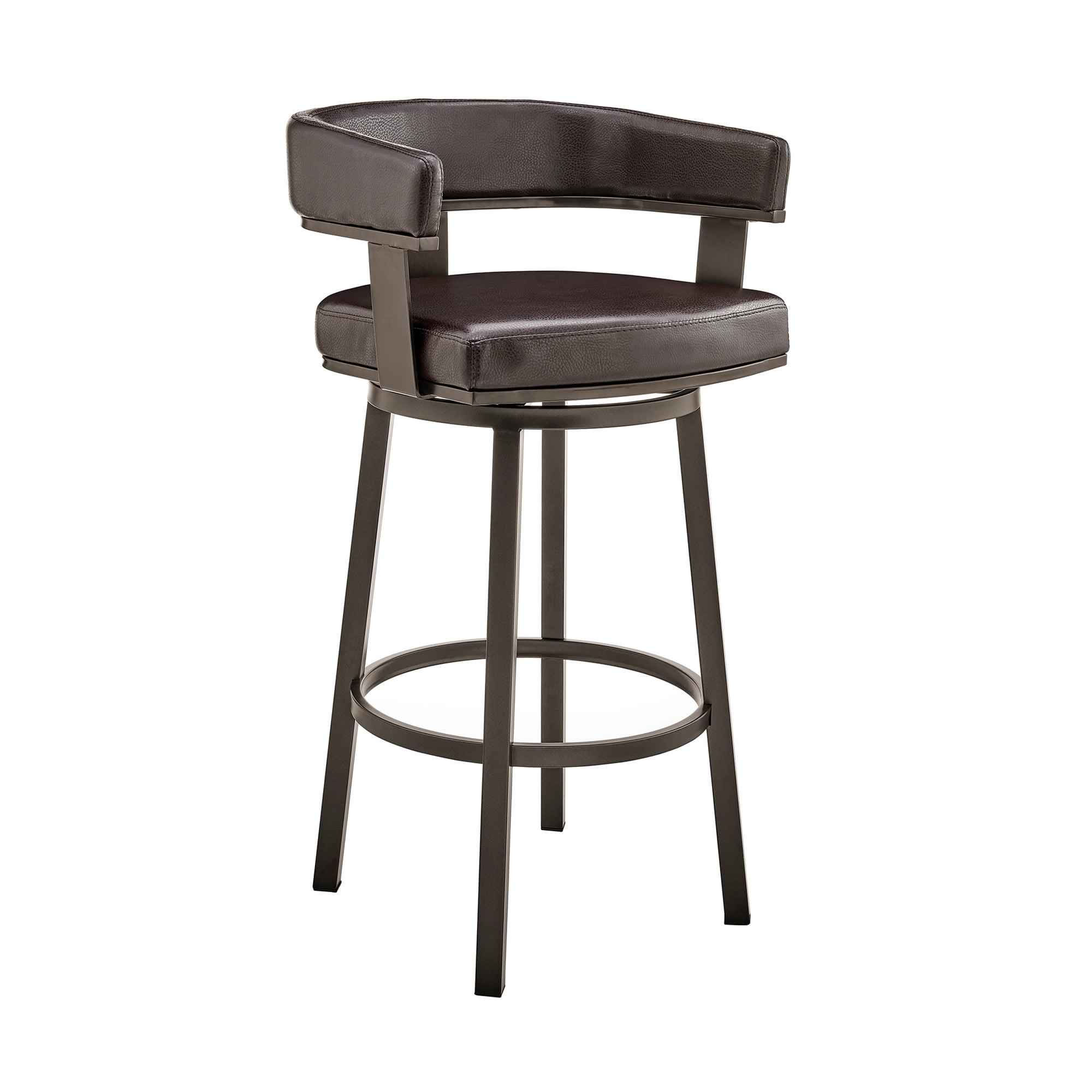 Armen Living Indoor Cohen 30" Bar Height Swivel Bar Stool in Java Silver Finish and Chocolate Faux Leather