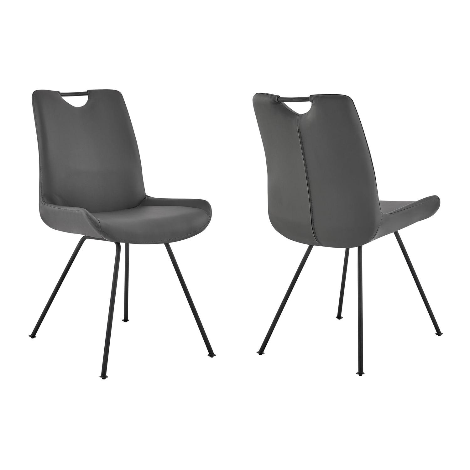 Armen Living Set of 2 Coronado Contemporary Dining Chair Gray: Faux Leather Upholstery, Metal Frame, Foam Fill