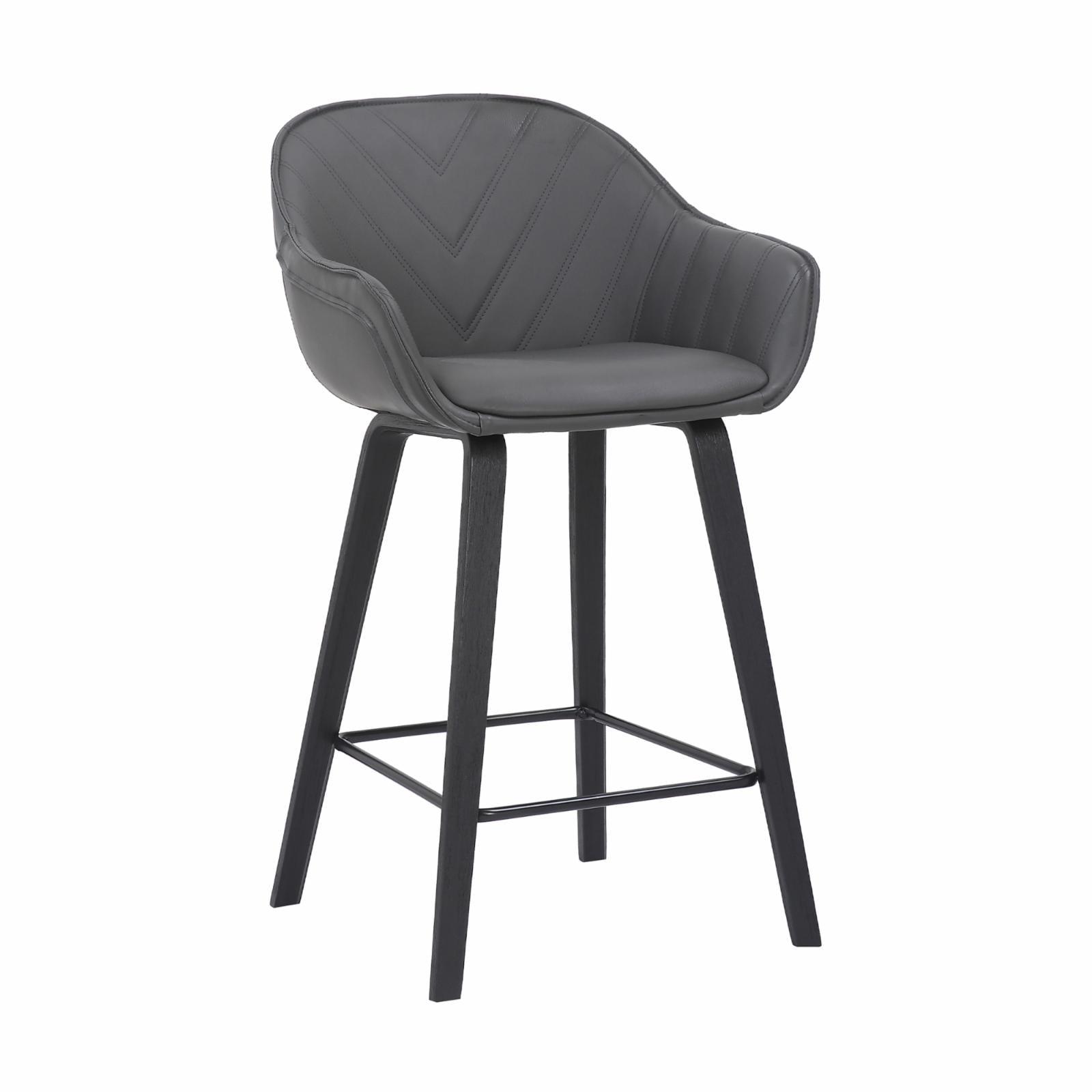 Contemporary V-Design 26" Faux Leather & Wood Counter Stool in Gray