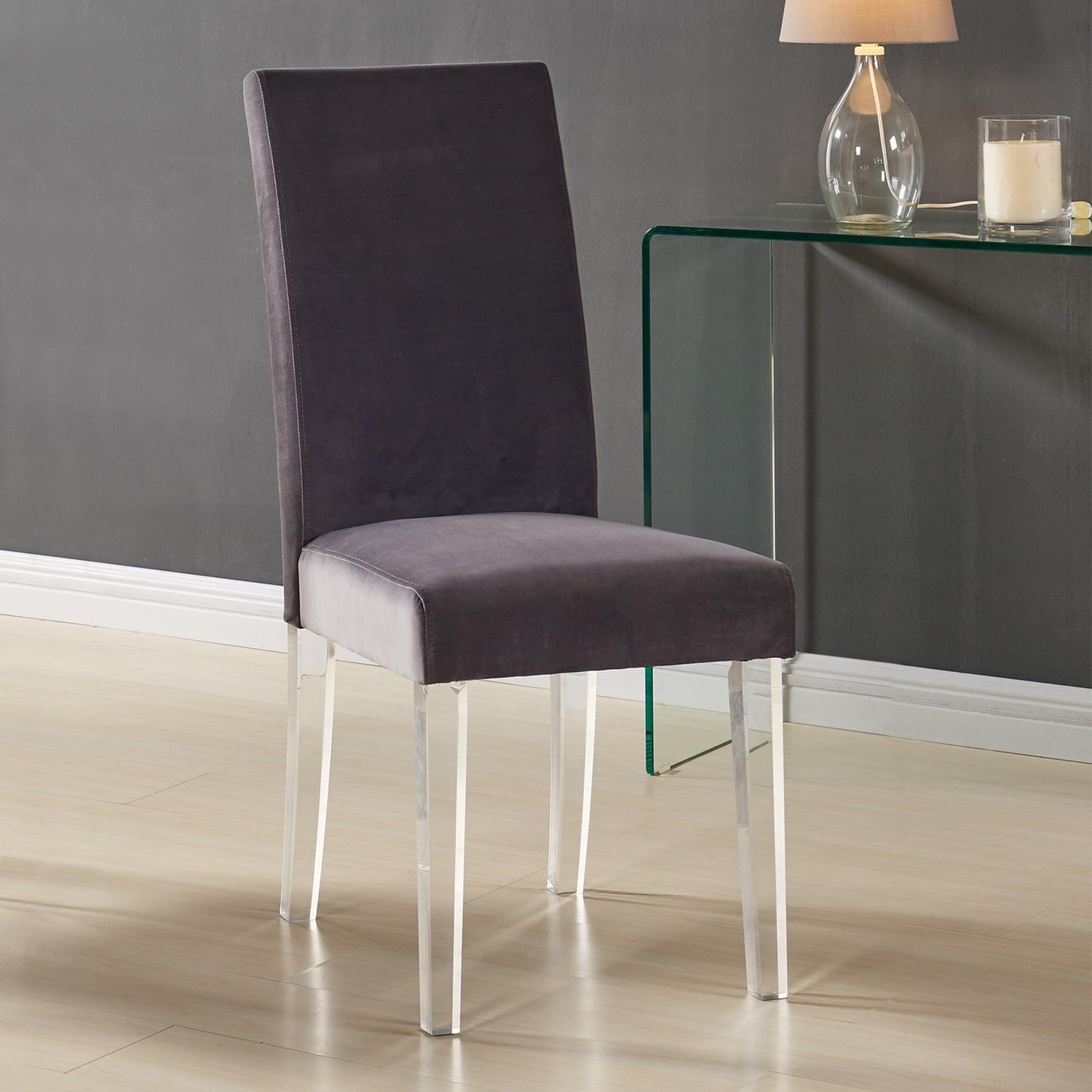 20 x 36 x 17 in. Dalia Modern & Contemporary Dining Chair, Gray Velvet with Acrylic Legs - Set of 2