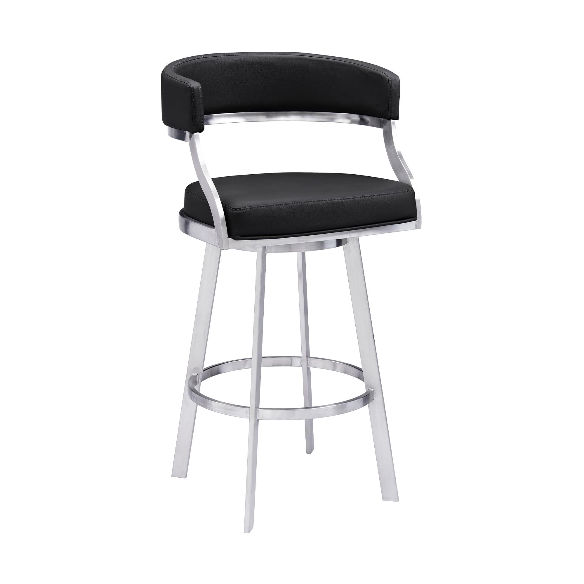 Armen Living Dione 26" Metal & Faux Leather Swivel Counter Stool in Black/Chrome