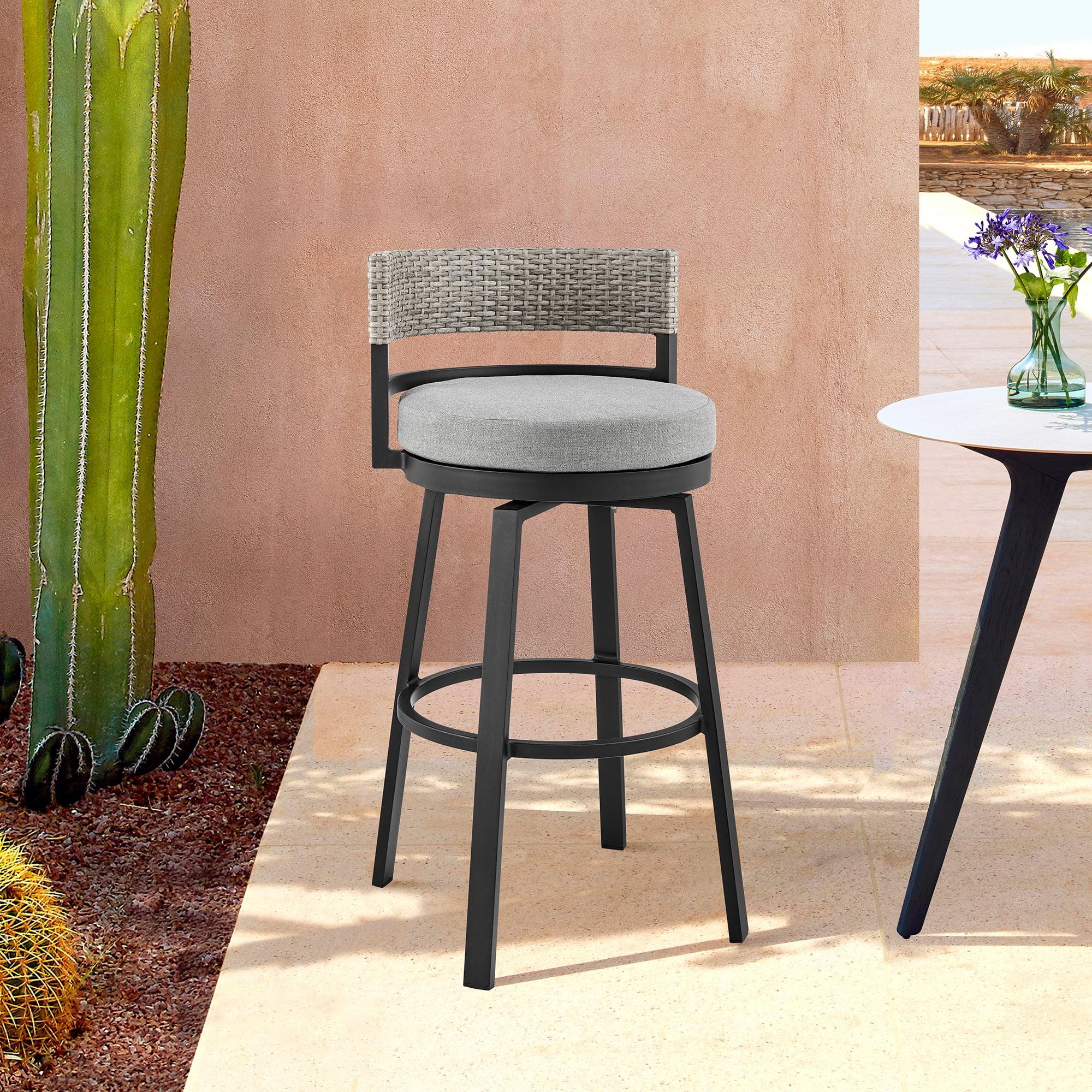 Encinitas Gray Wicker and Aluminum Outdoor Counter Stool with Cushions