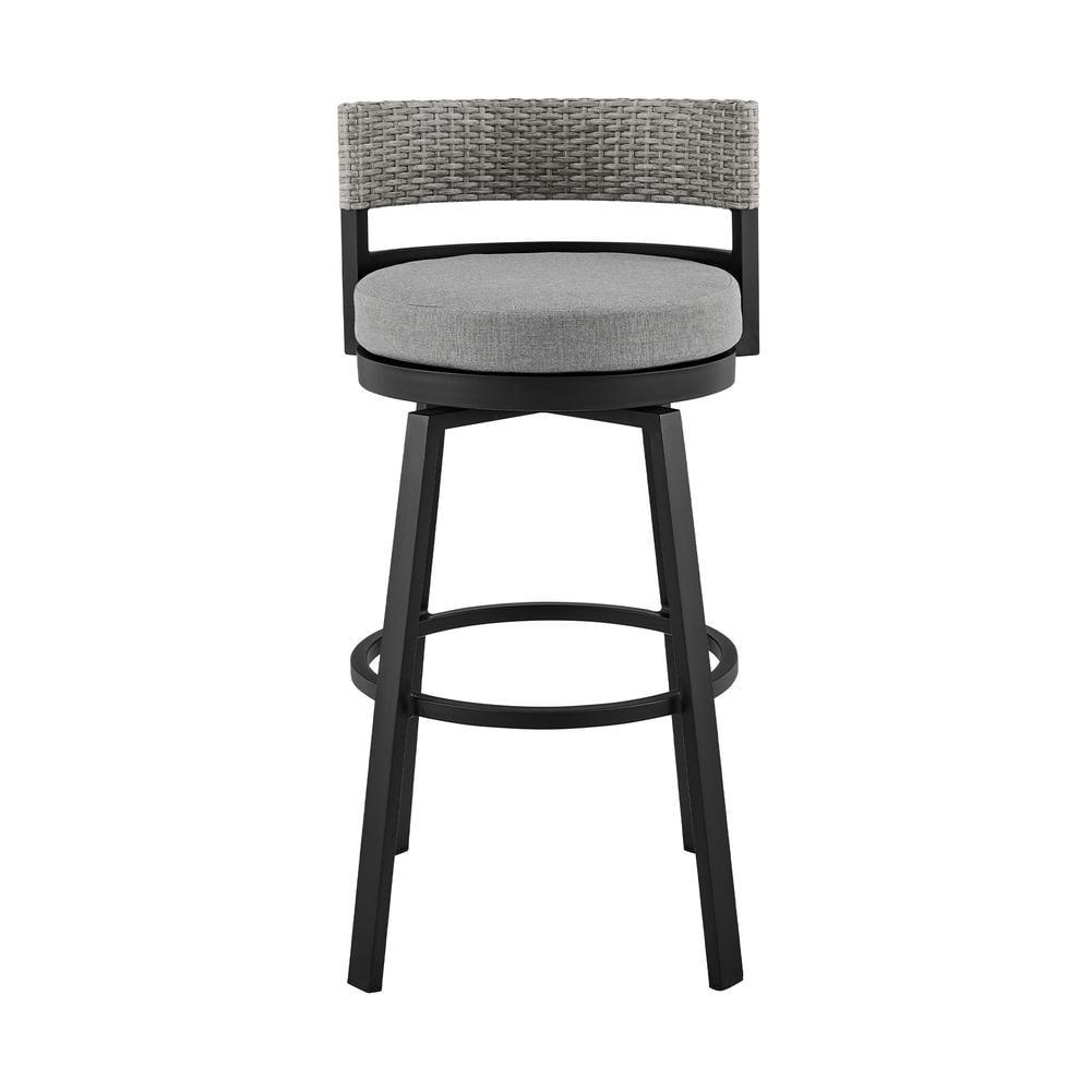 33 x 22 x 22 in.Encinitas Outdoor Patio Counter or Bar Height Bar Stool in Aluminum with Wicker and Grey Cushions
