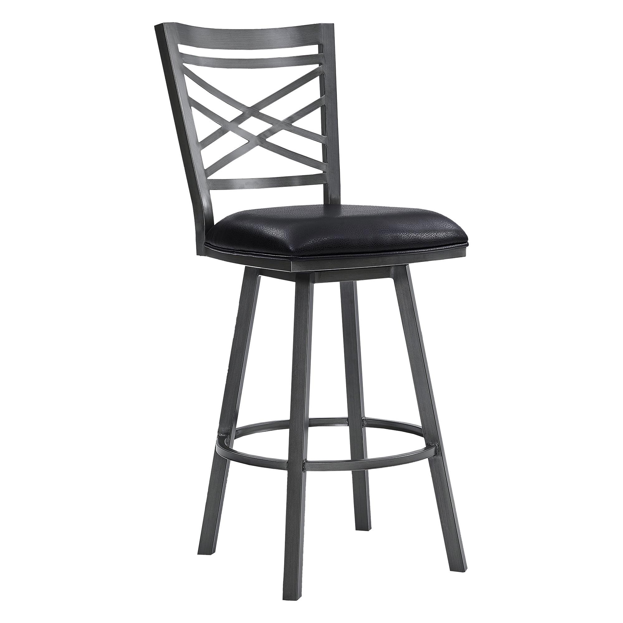 30" Fargo Counter Height Barstool Metal Barstool in Mineral Finish with Faux Leather Black - Armen Living: Upholstered Low Back, Fixed Height