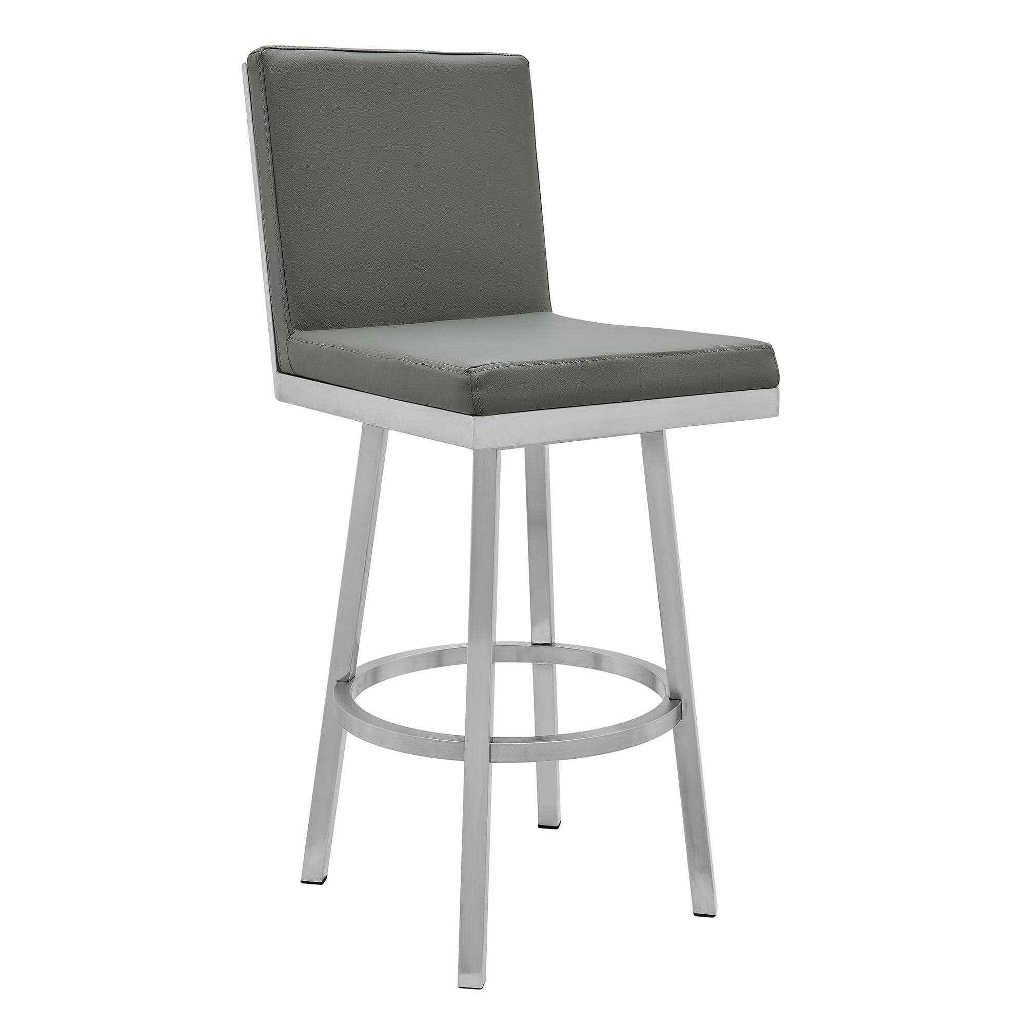 Swivel Gray Metal 44" Modern Barstool with Faux Leather