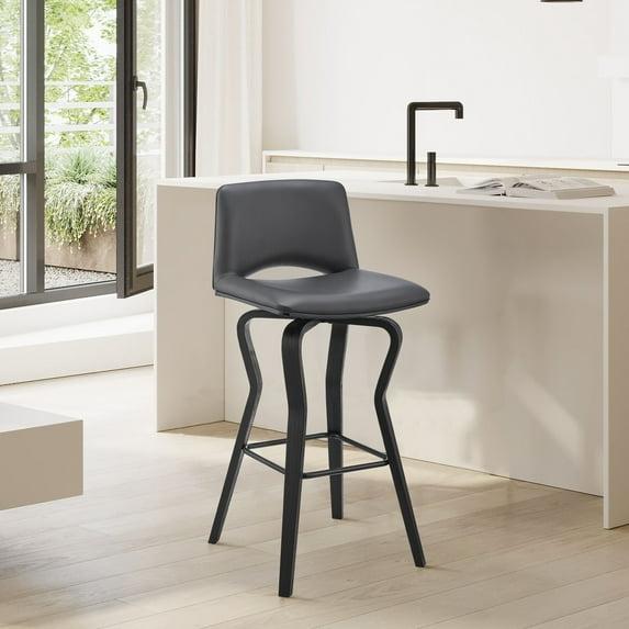 Armen Living Gerty 30" Faux Leather & Wood Swivel Bar Stool in Gray/Black