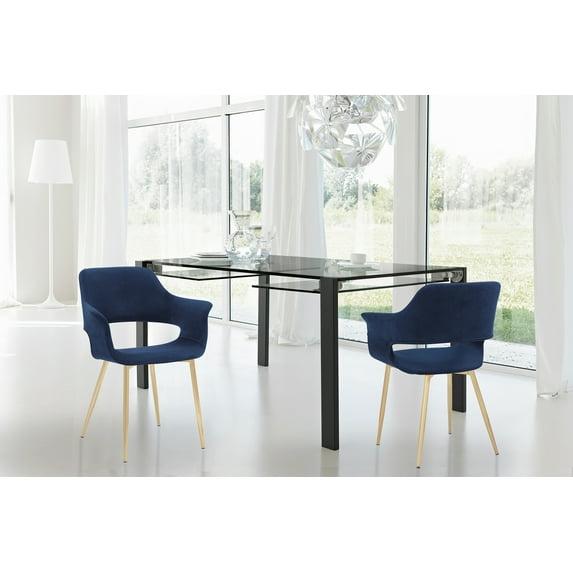 Gigi Velvet Metal Dining Room Chair Blue - Armen Living: Gold Legs, Ergonomic Back, High-Density Foam