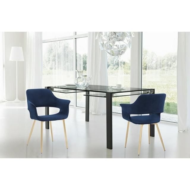 Gigi Velvet Metal Dining Room Chair Blue - Armen Living: Gold Legs, Ergonomic Back, High-Density Foam