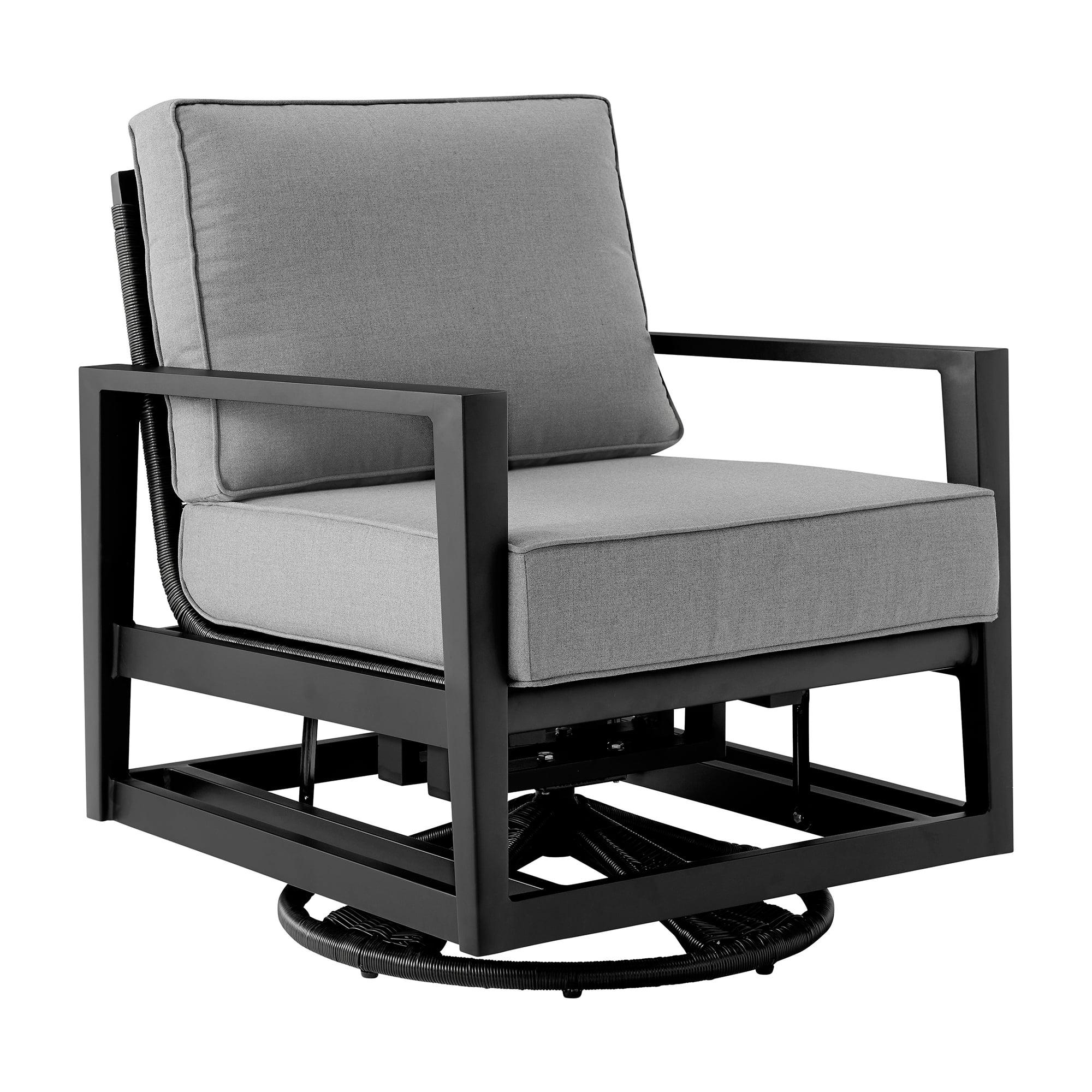 Luxurious Black Aluminum Swivel Glider Chair with Dark Gray Cushions