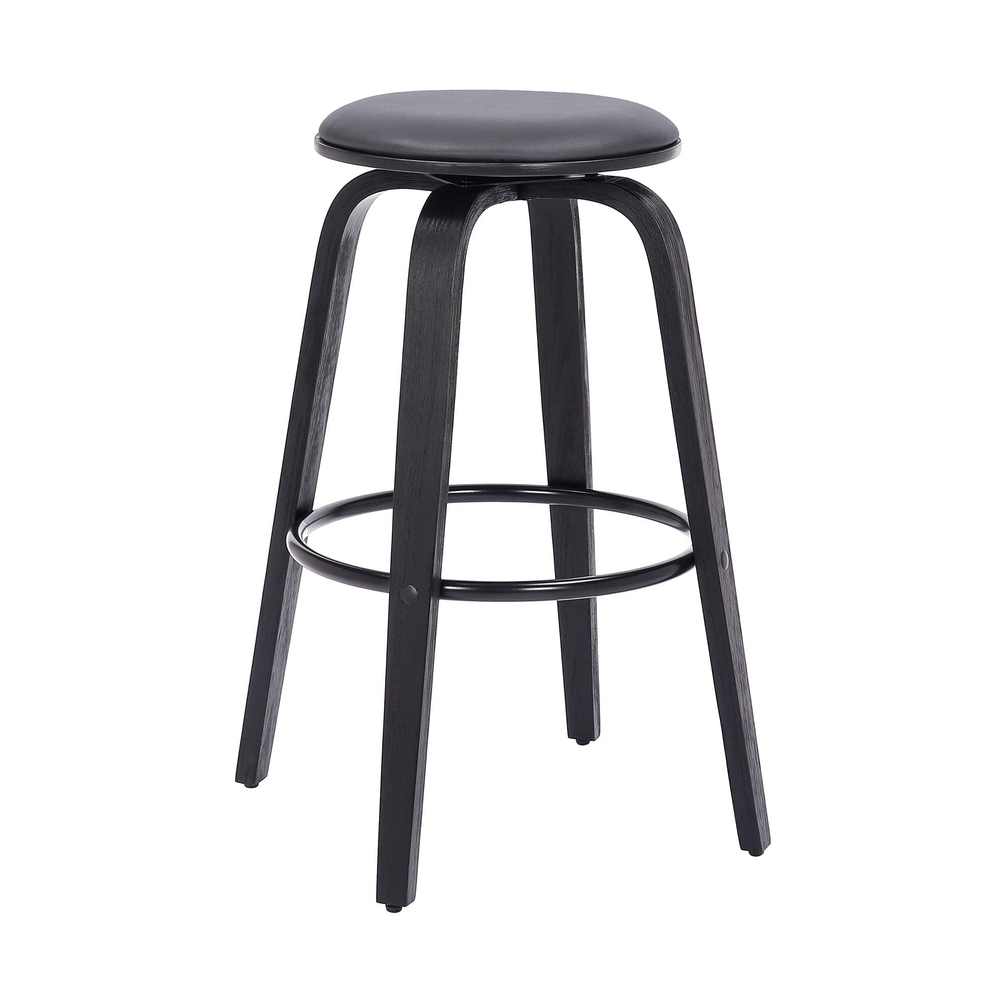 Armen Living 30" Harbor Backless Swivel Faux Leather Wood Counter Height Barstool Gray/Black: Round Seat, Footrest, Fixed Height