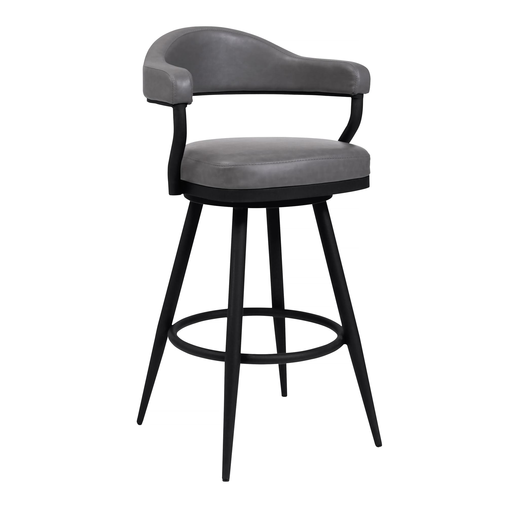 Armen Living Indoor Amador 30" Bar Height Barstool in a Black Powder Coated Finish and Vintage Gray Faux Leather