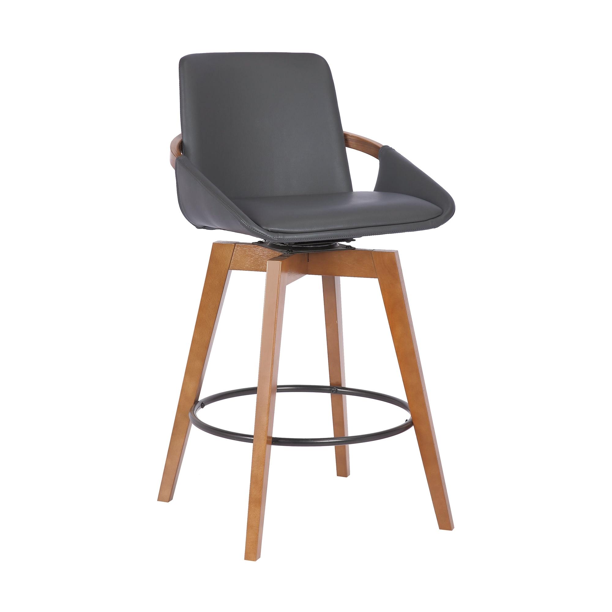 26" Baylor Faux Leather Wood Swivel Counter Height Barstool Gray/Walnut - Armen Living