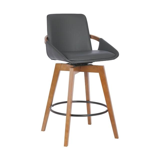 26" Baylor Faux Leather Wood Swivel Counter Height Barstool Gray/Walnut - Armen Living