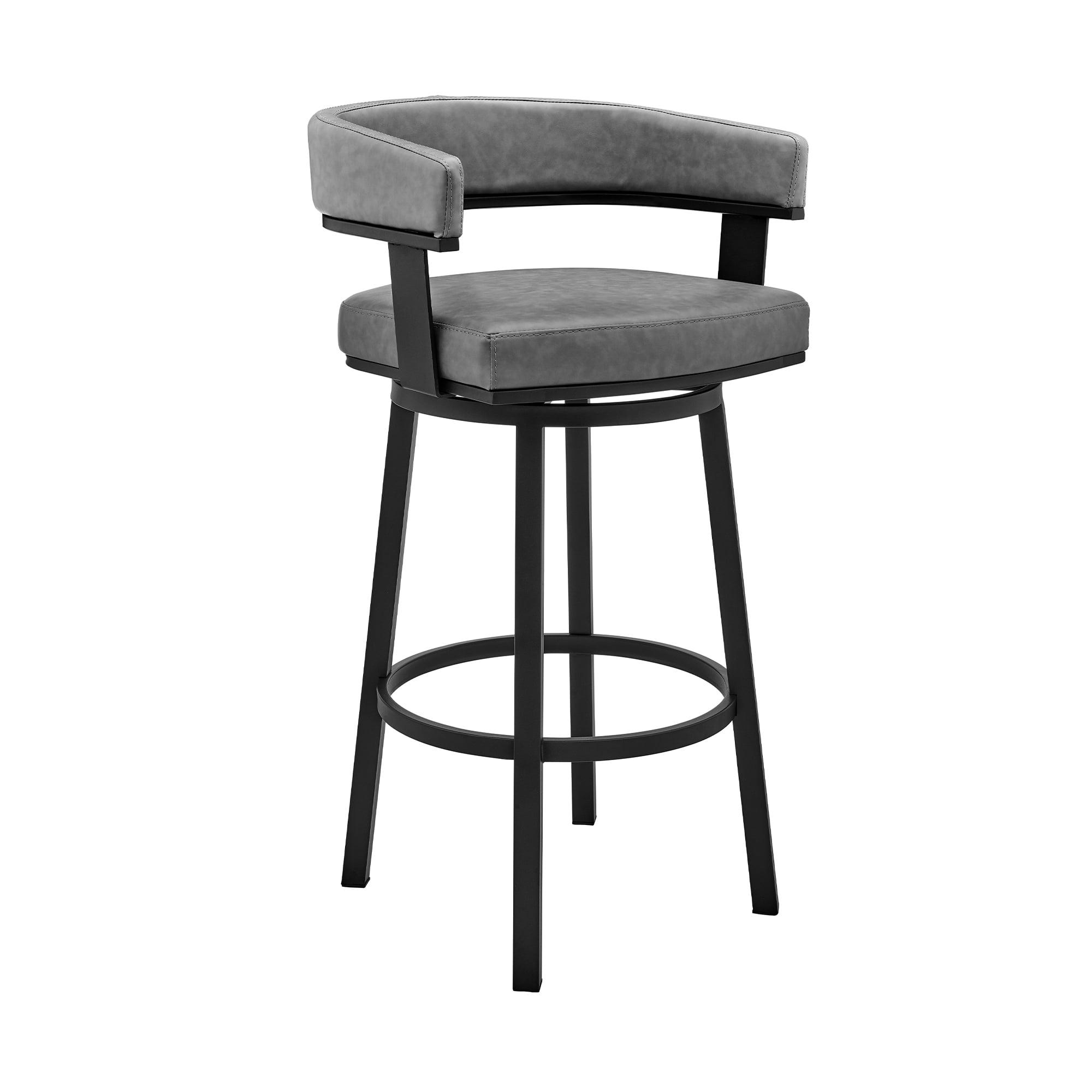 Armen Living Cohen30" Bar Height Swivel Bar Stool in Black Finish and Gray Faux Leather