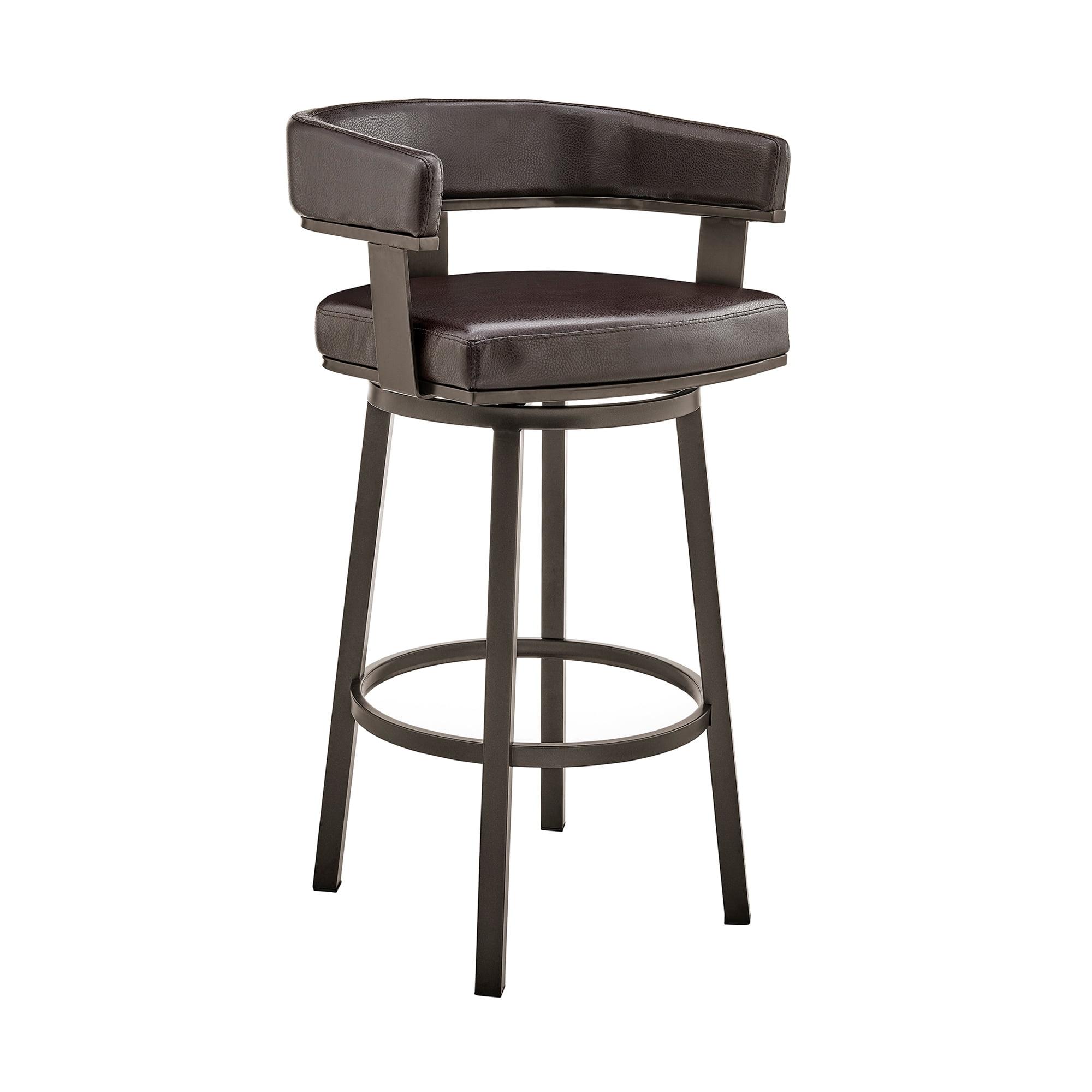 Armen Living Cohen30" Bar Height Swivel Bar Stool in Java Silver Finish and Chocolate Faux Leather
