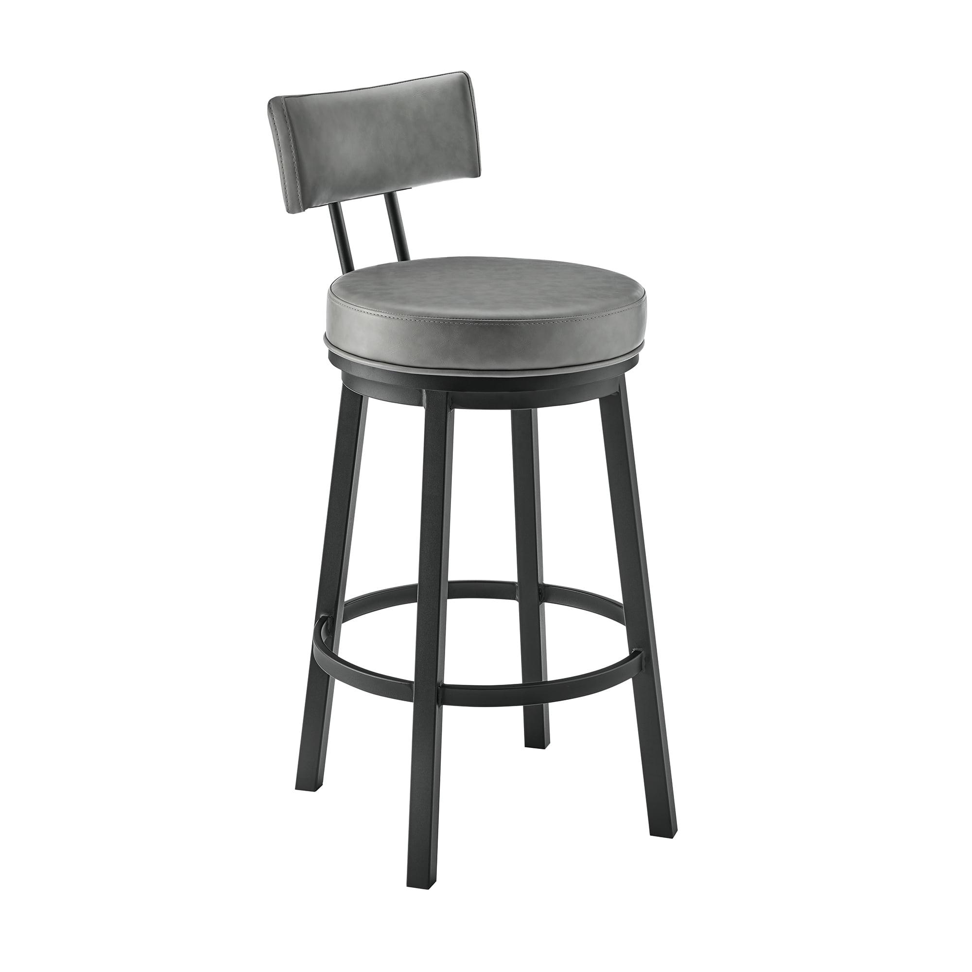 Armen Living Indoor Crux 26" Swivel Counter Stool in Brown Faux Leather and Walnut Wood