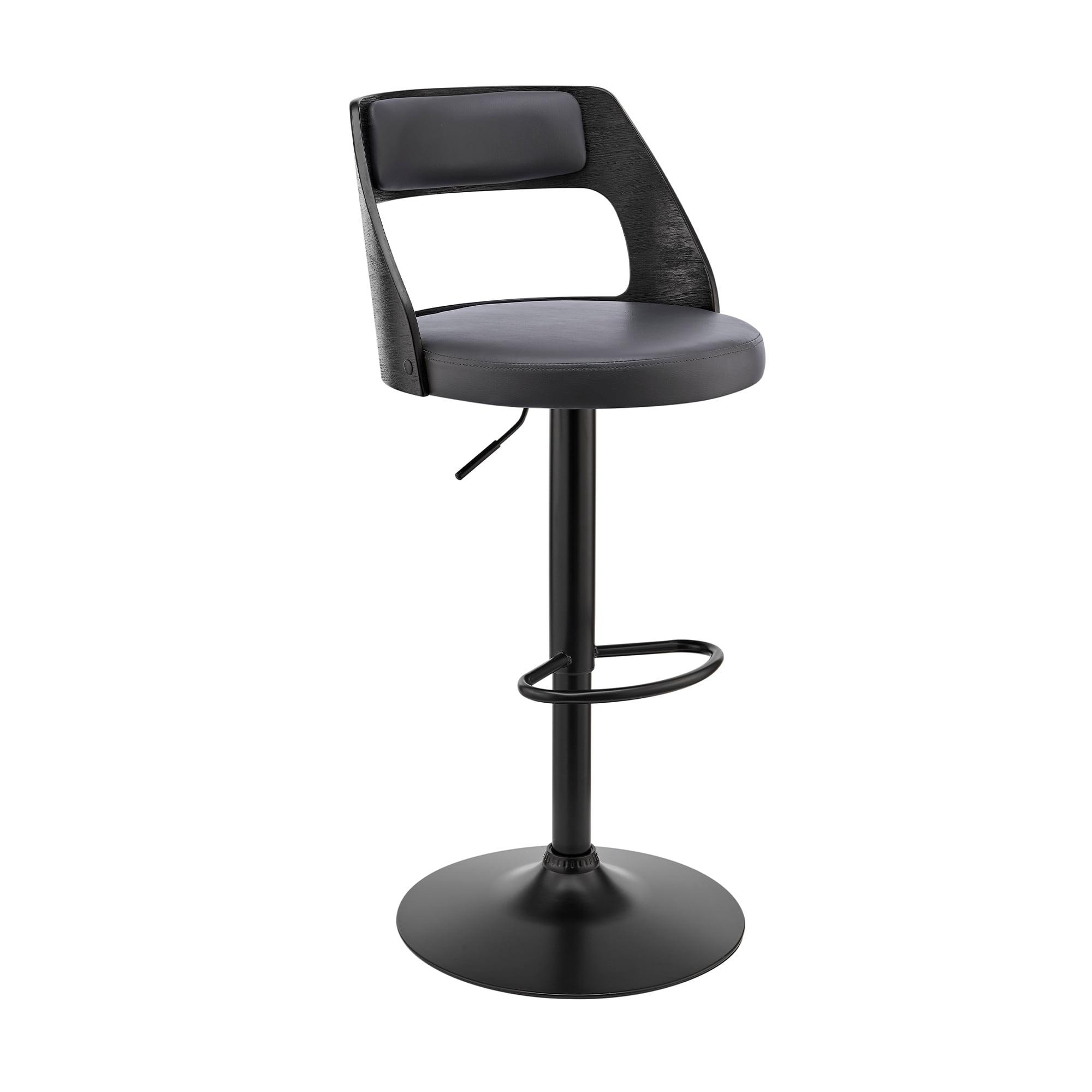 Armen Living Indoor Itzan Adjustable Swivel Cream Faux Leather and Walnut Wood Bar Stool with Chrome Base