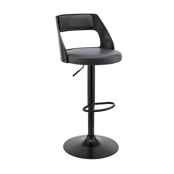 Armen Living Indoor Itzan Adjustable Swivel Cream Faux Leather and Walnut Wood Bar Stool with Chrome Base