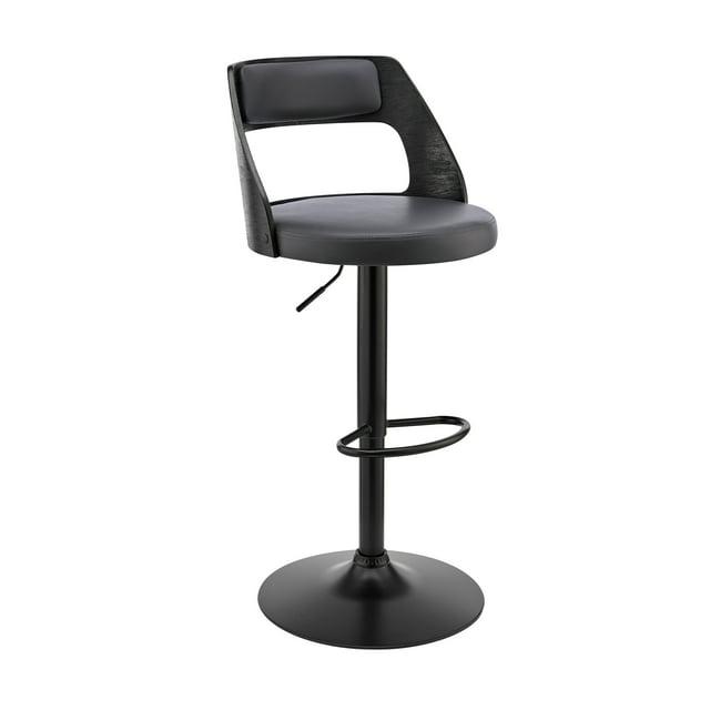 Armen Living Indoor Itzan Adjustable Swivel Cream Faux Leather and Walnut Wood Bar Stool with Chrome Base
