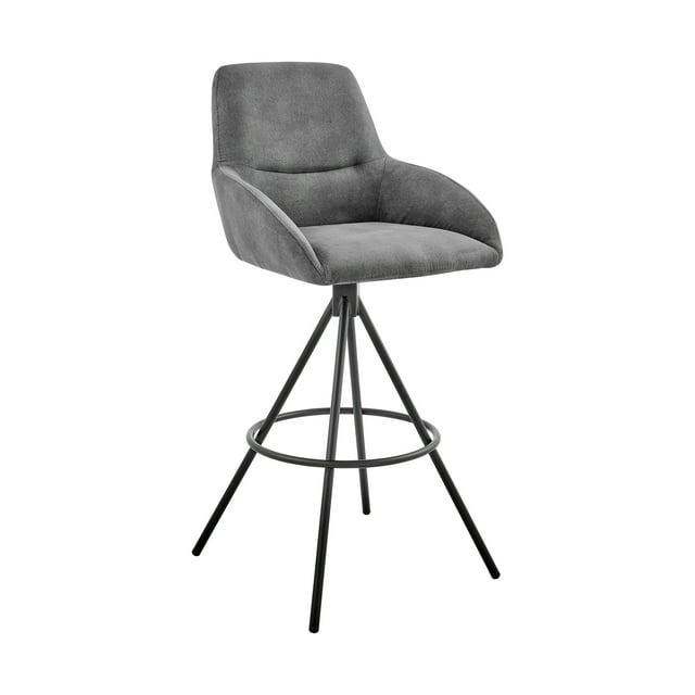 30" Odessa Barstool with Fabric Finish Black/Charcoal - Armen Living: Matte Metal Frame, Square Back