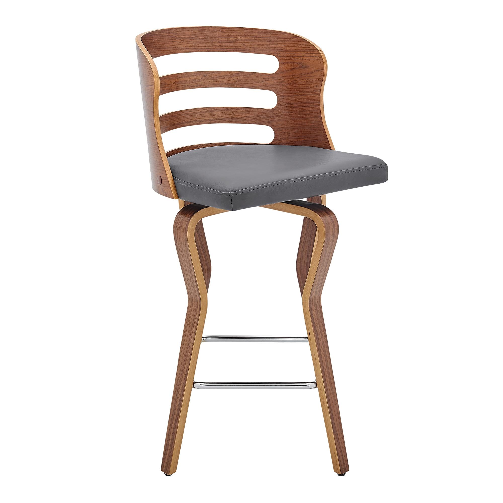 Armen Living 26" Verne Counter Height Barstool with Faux Leather and Wood Finish Walnut/Gray