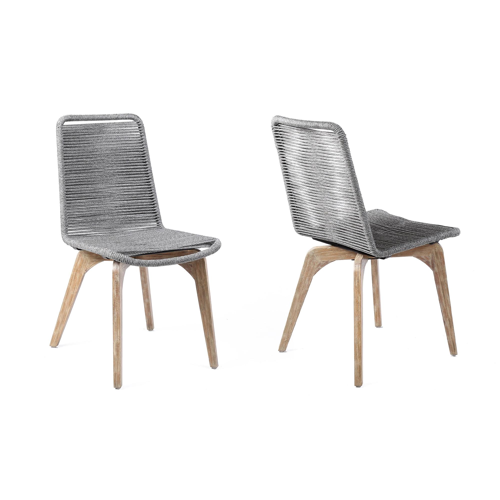 Gray Rope and Eucalyptus Wood Outdoor Dining Chairs, Set of 2