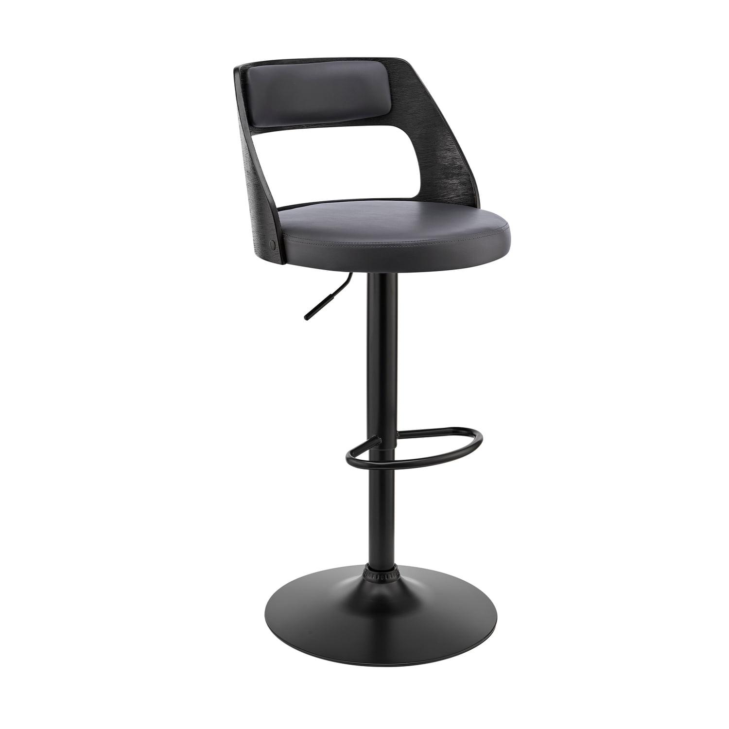 Gray Faux Leather and Black Wood Adjustable Swivel Bar Stool