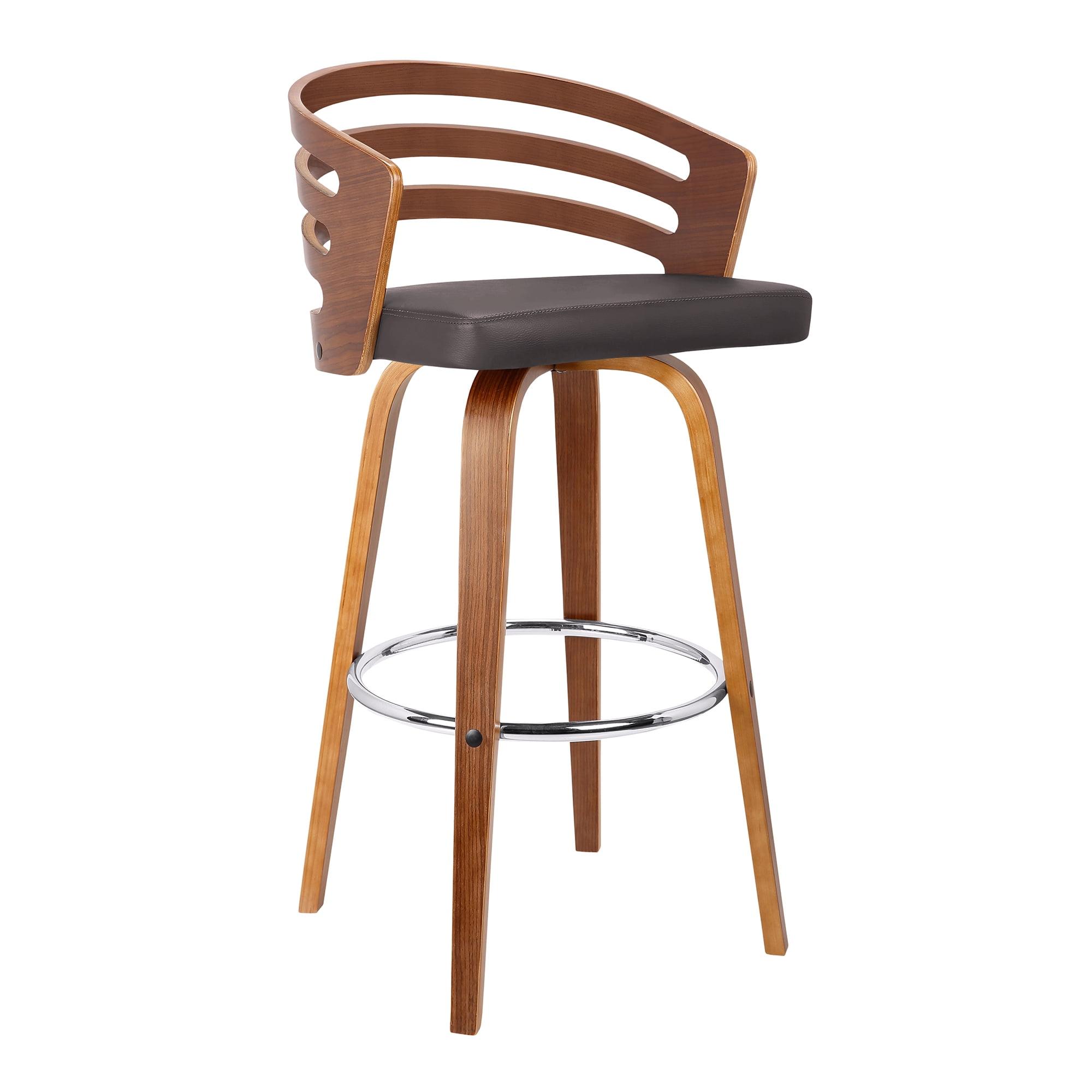 Armen Living Indoor Java Barstool in Chrome finish with Walnut wood and Cream Faux Leather