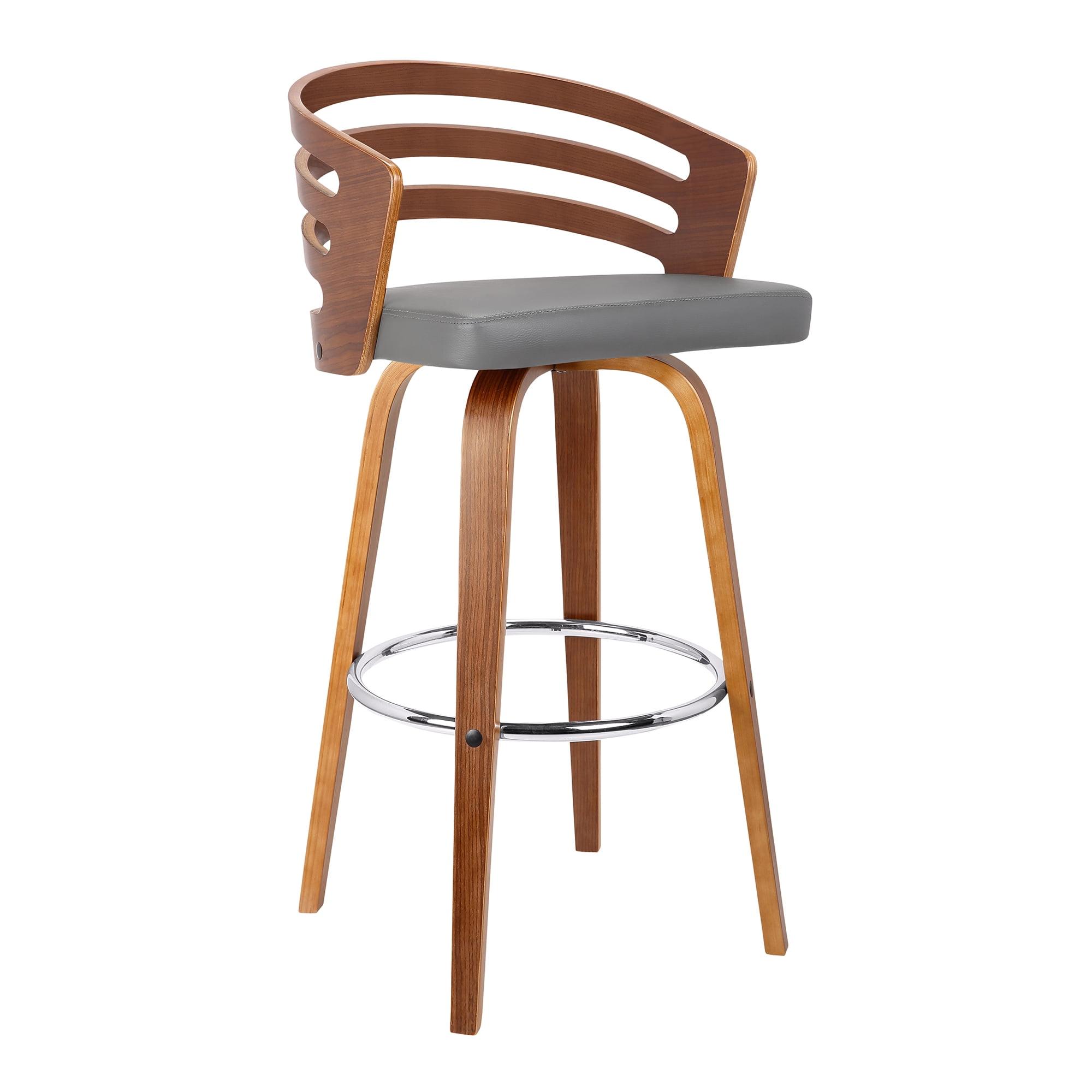 Jayden Gray Faux Leather and Walnut Swivel Bar Stool