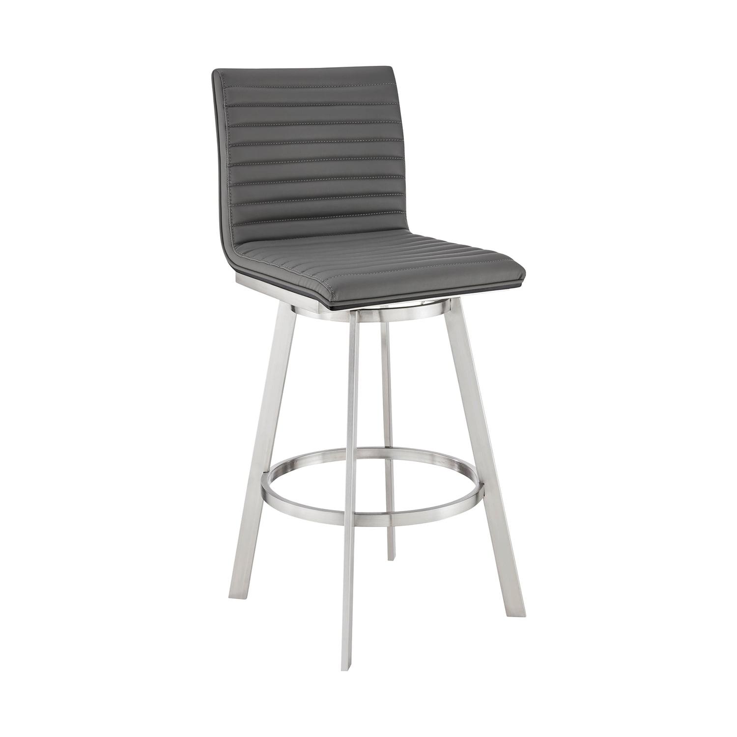 Contemporary Gray Faux Leather 42" Swivel Bar Stool with Metal Accents