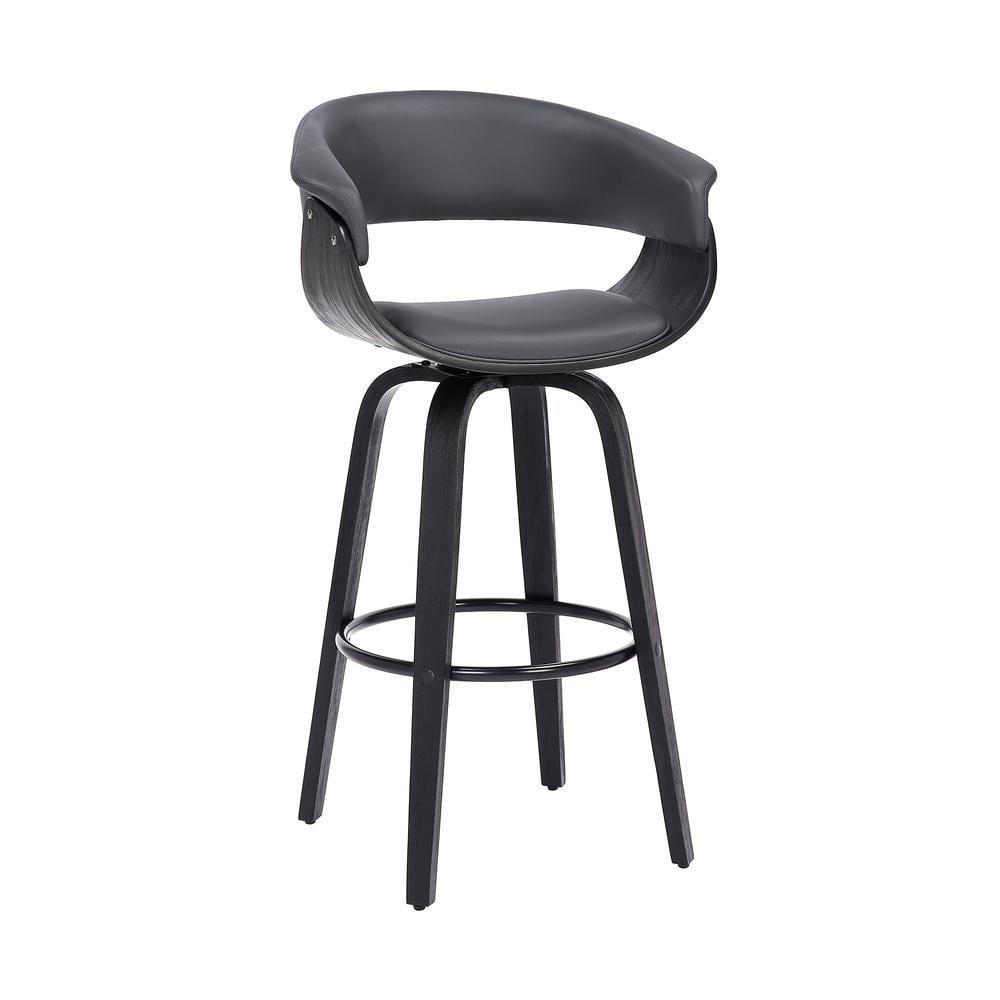 Gray Faux Leather and Black Wood Swivel Counter Stool