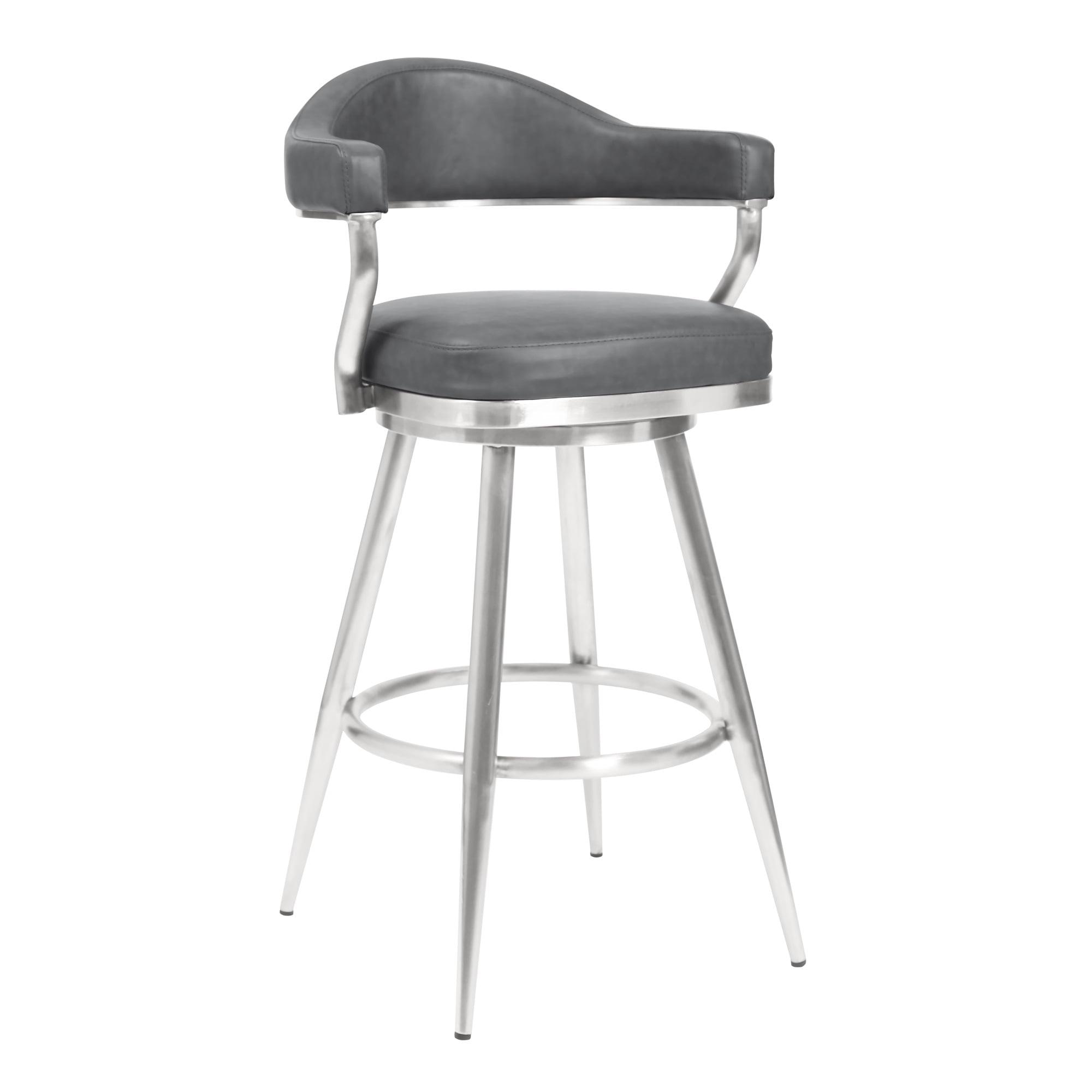 Justin 26" Vintage Gray Faux Leather Swivel Counter Stool with Brushed Stainless Steel Frame